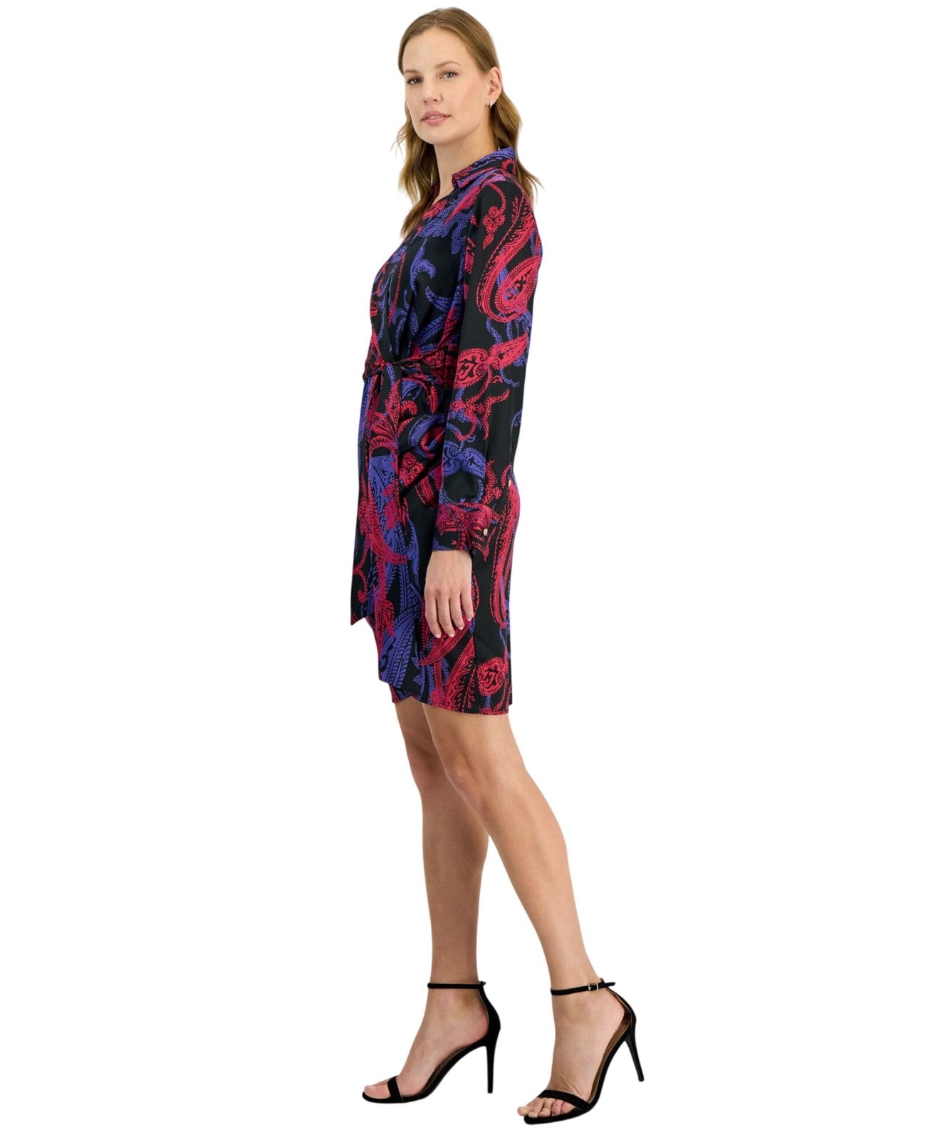 Tahari ASL Women Printed Faux-Wrap Dress DEM643-T4 Black Cobalt Size 2 MSRP $139