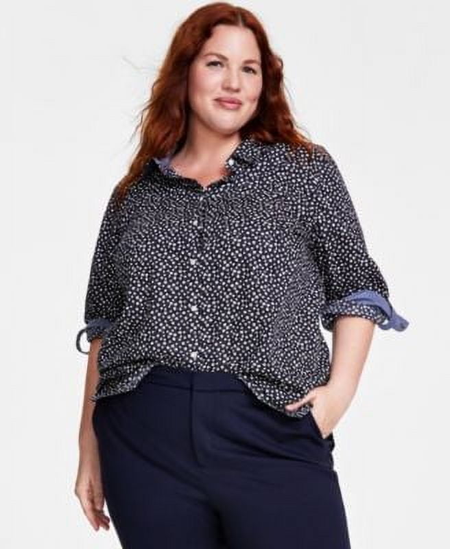 Tommy Hilfiger Plus Size Cotton Printed Roll-Button Down shirt Size 2X