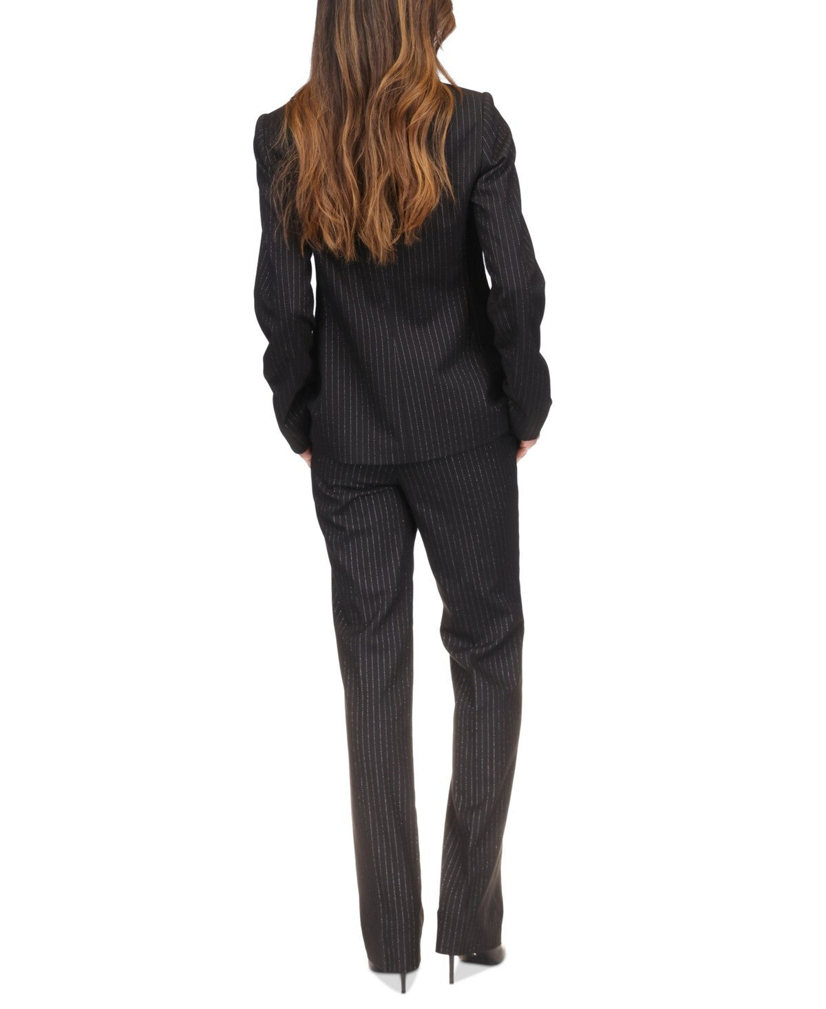 Michael Kors Women's Metallic Pinstripe Cutaway Blazer Black Size 12 MSRP $250
