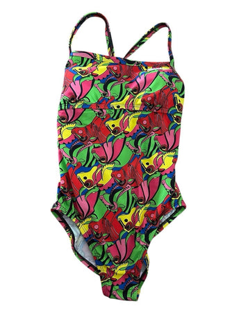 NIKE HydraStrong Racer Back Printed Women Size S One Piece Swimsuit Pink Red
