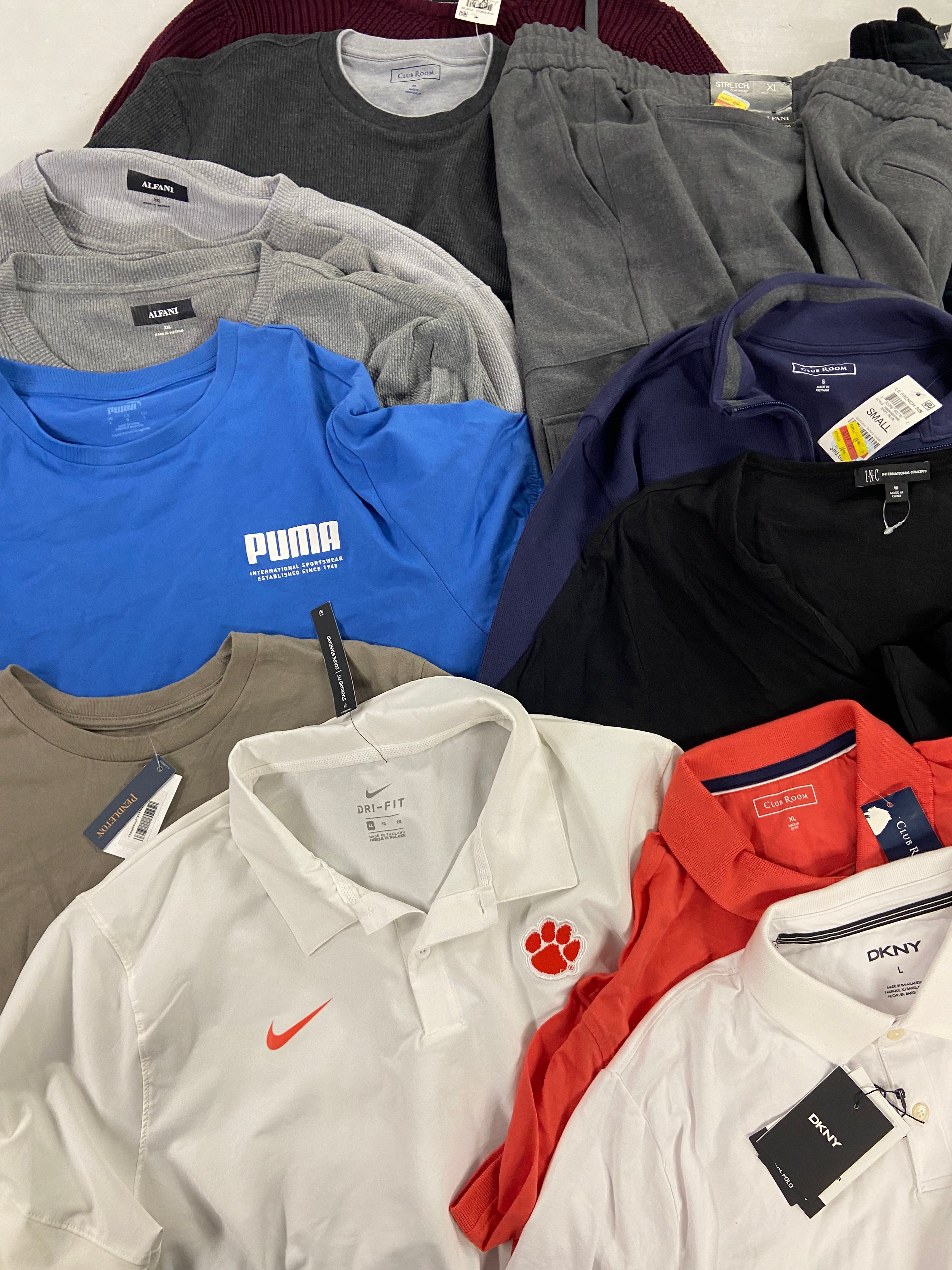 Men's Clothing Assorted Wholesale Lot, PENDLETON, PUMA, DKNY, CLUB ROOM, INC and more,  15 items, Shelf Pulls, MSRP $788