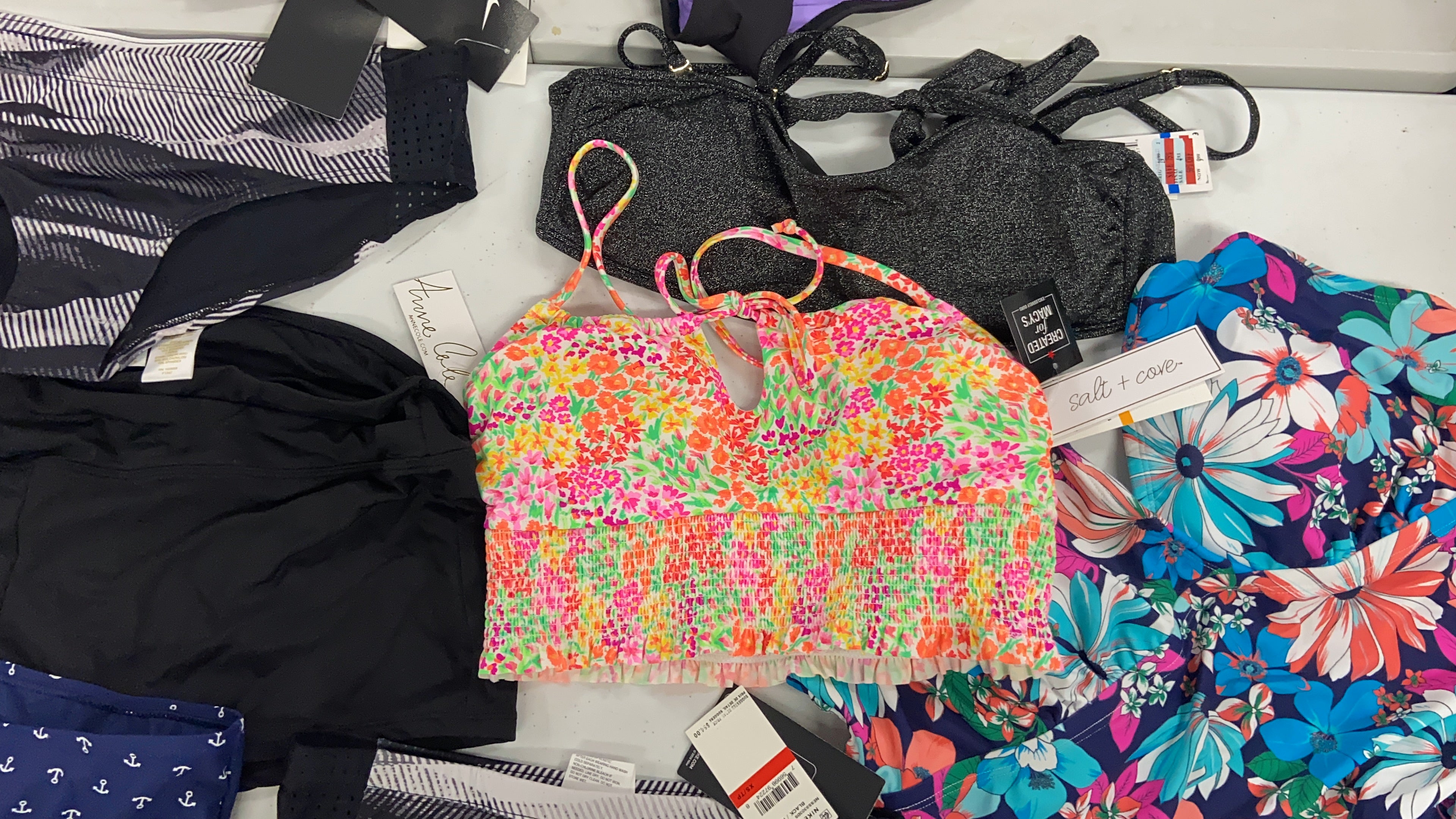 Women's Swimwear Wholesale Lot, NIKE, SWIM SOLUTIONS, SALT + COVE, ANNE COLE and more, 10 items, Shelf Pulls, MSRP $492