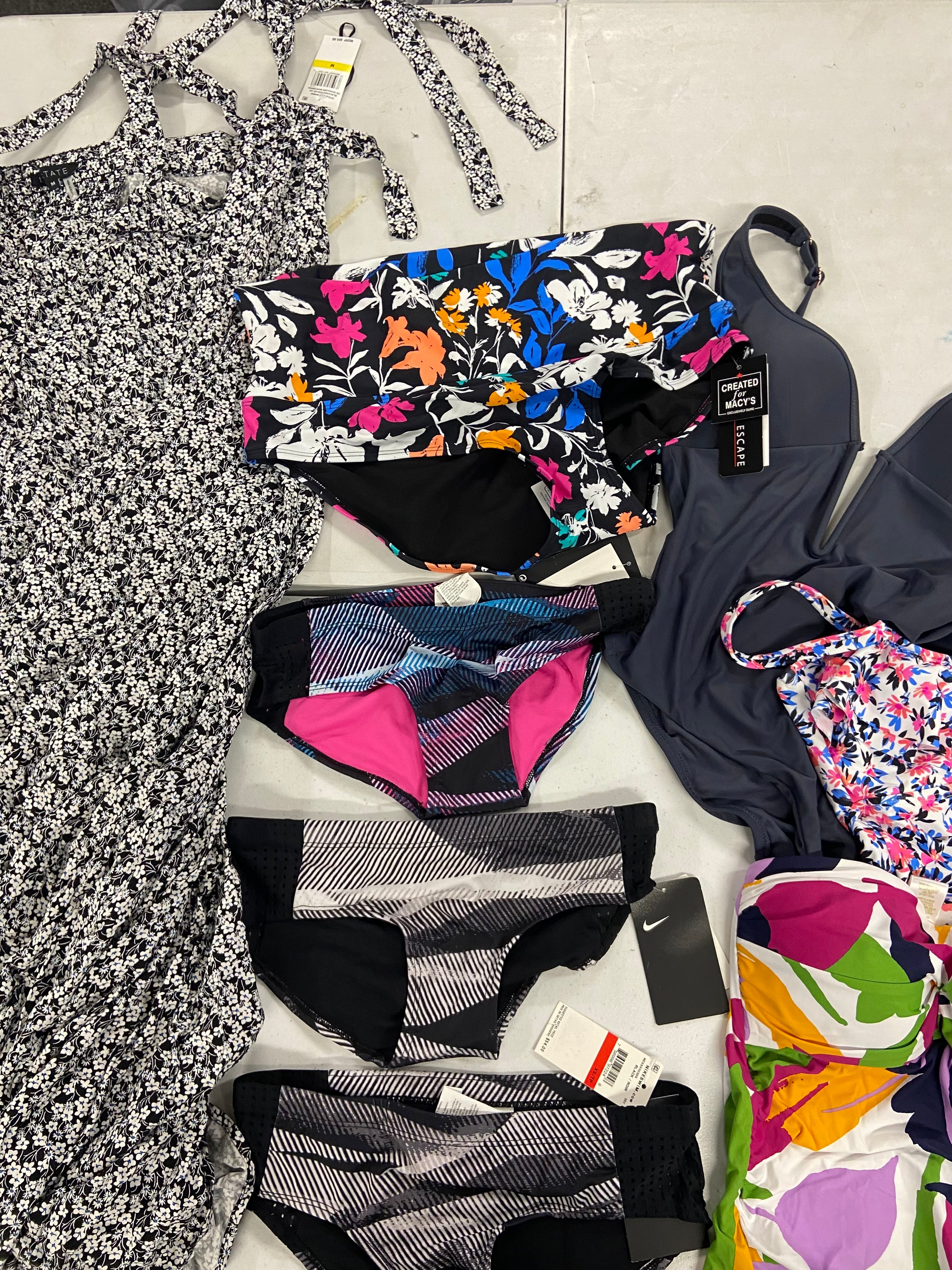 Women's Swimwear Wholesale Lot, NIKE, BAR III, ISLAND ESCAPE, 1 STATE, ANNE COLE, 8 items, Shelf Pulls, MSRP $482