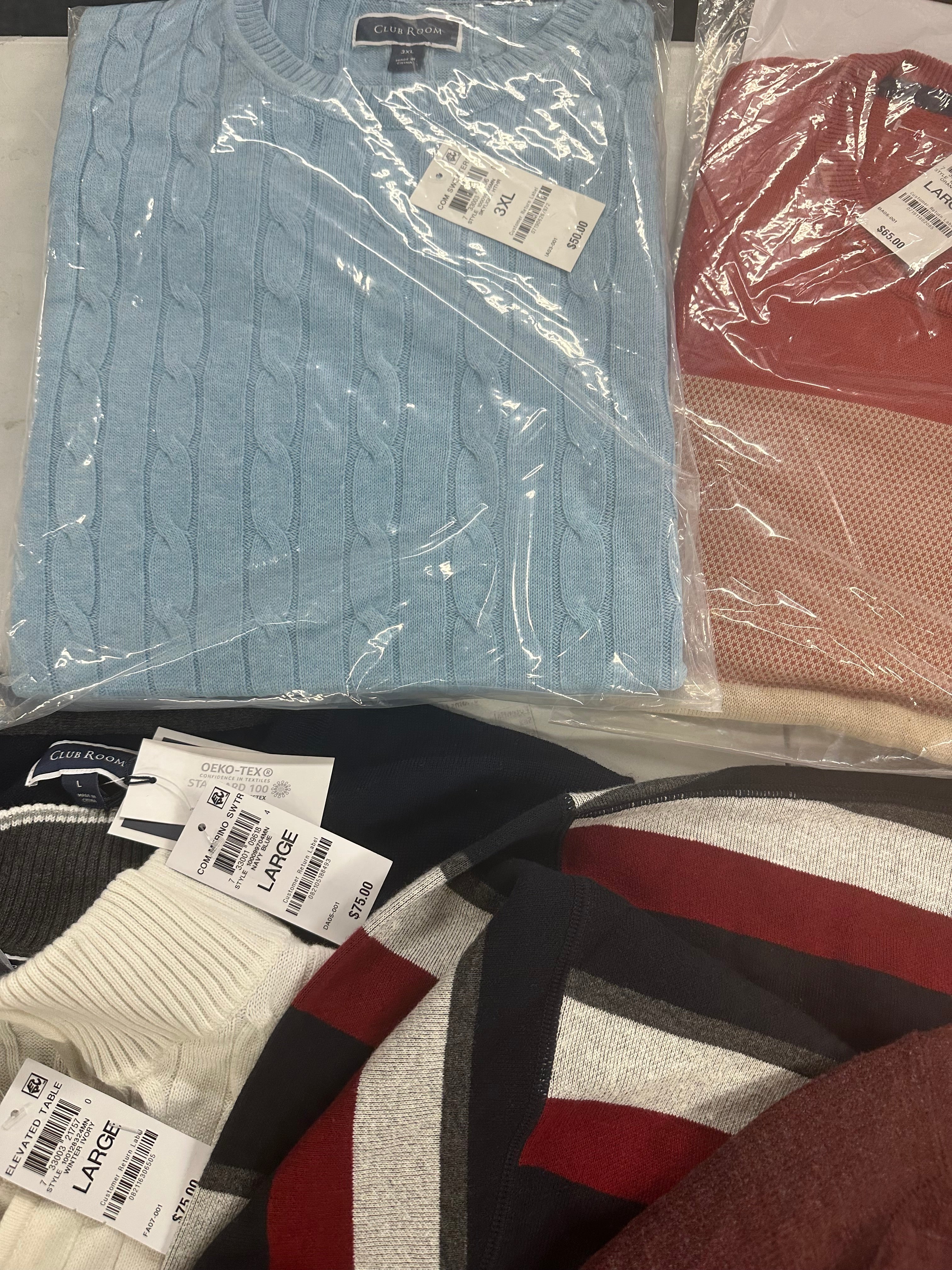 Men's Clothing Sweaters & Others, Wholesale Lot, BANANA REPUBLIC, PERRY ELLIS, CLUB ROOM, 10 items, Shelf Pulls, MSRP $646