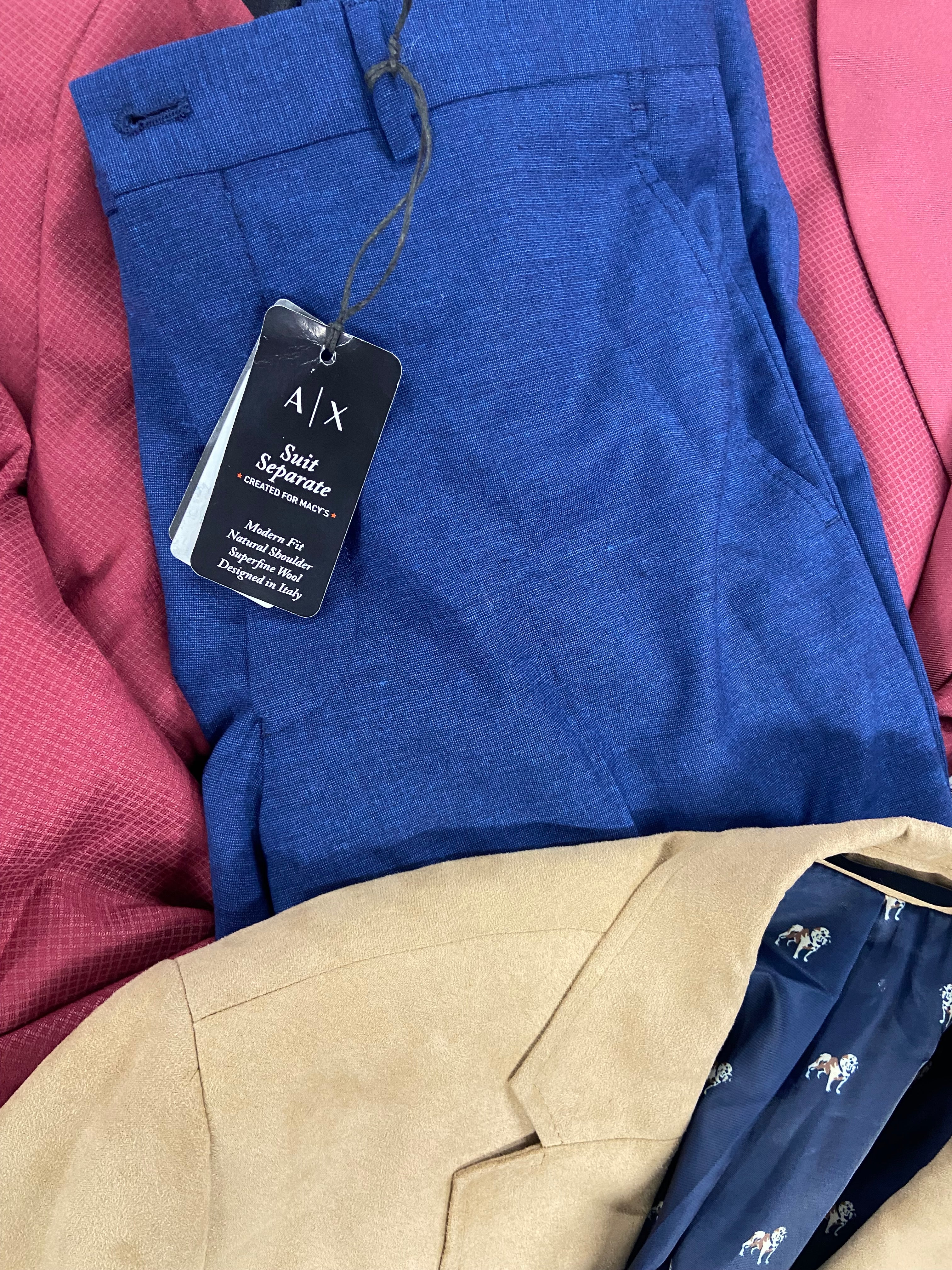 Men's Clothing Blazers Wholesale Lot, ARMANI EXCHANGE, LAUREN RALPH LAUREN, ALFANI, 6 items, Shelf Pulls, MSRP $2,110