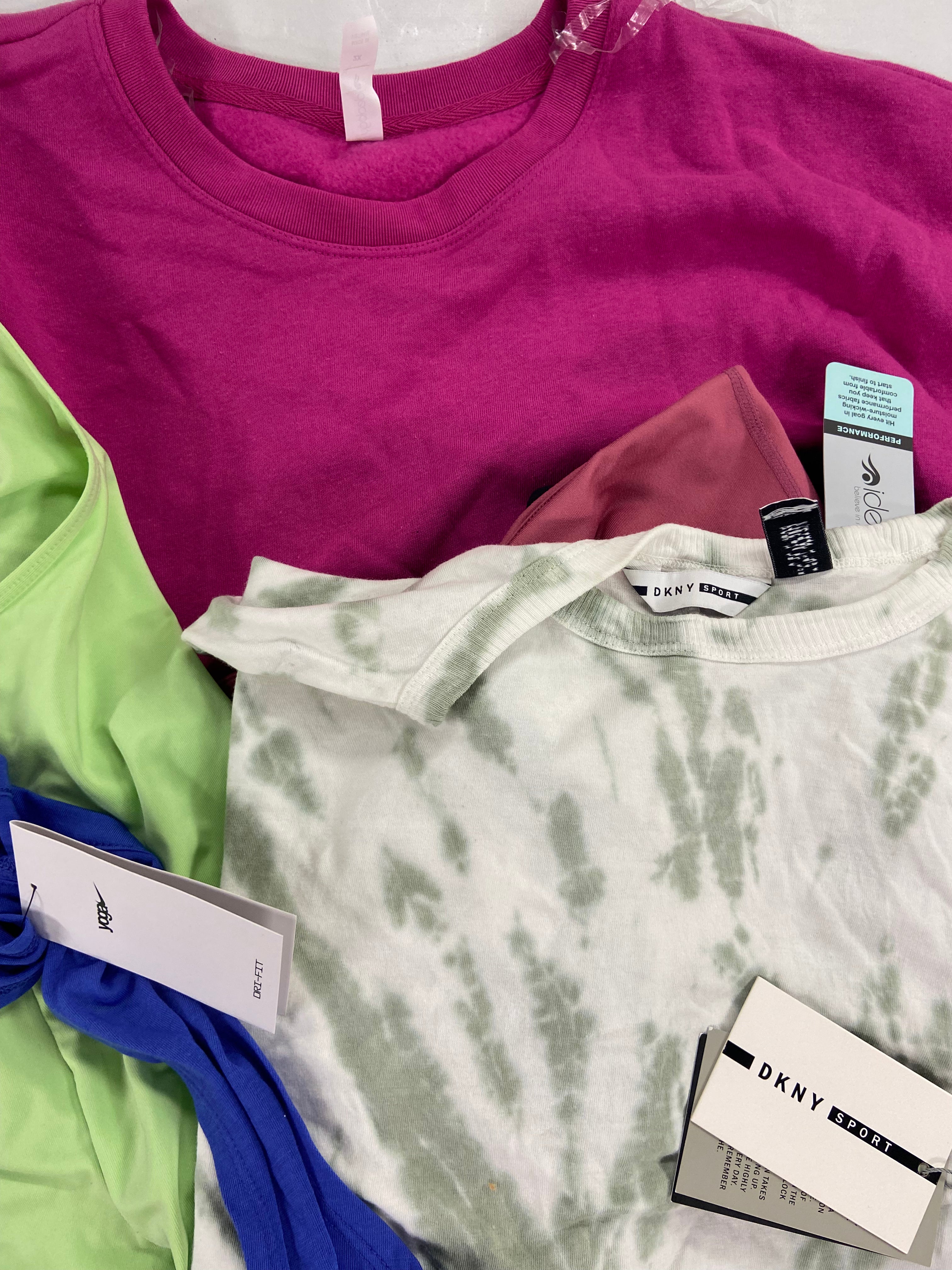 Women's Clothing Activewear Wholesale Lot, COLUMBIA, NIKE, SKECHERS, UNDER ARMOUR, DKNY and more, 17 items, Shelf Pulls, MSRP $545