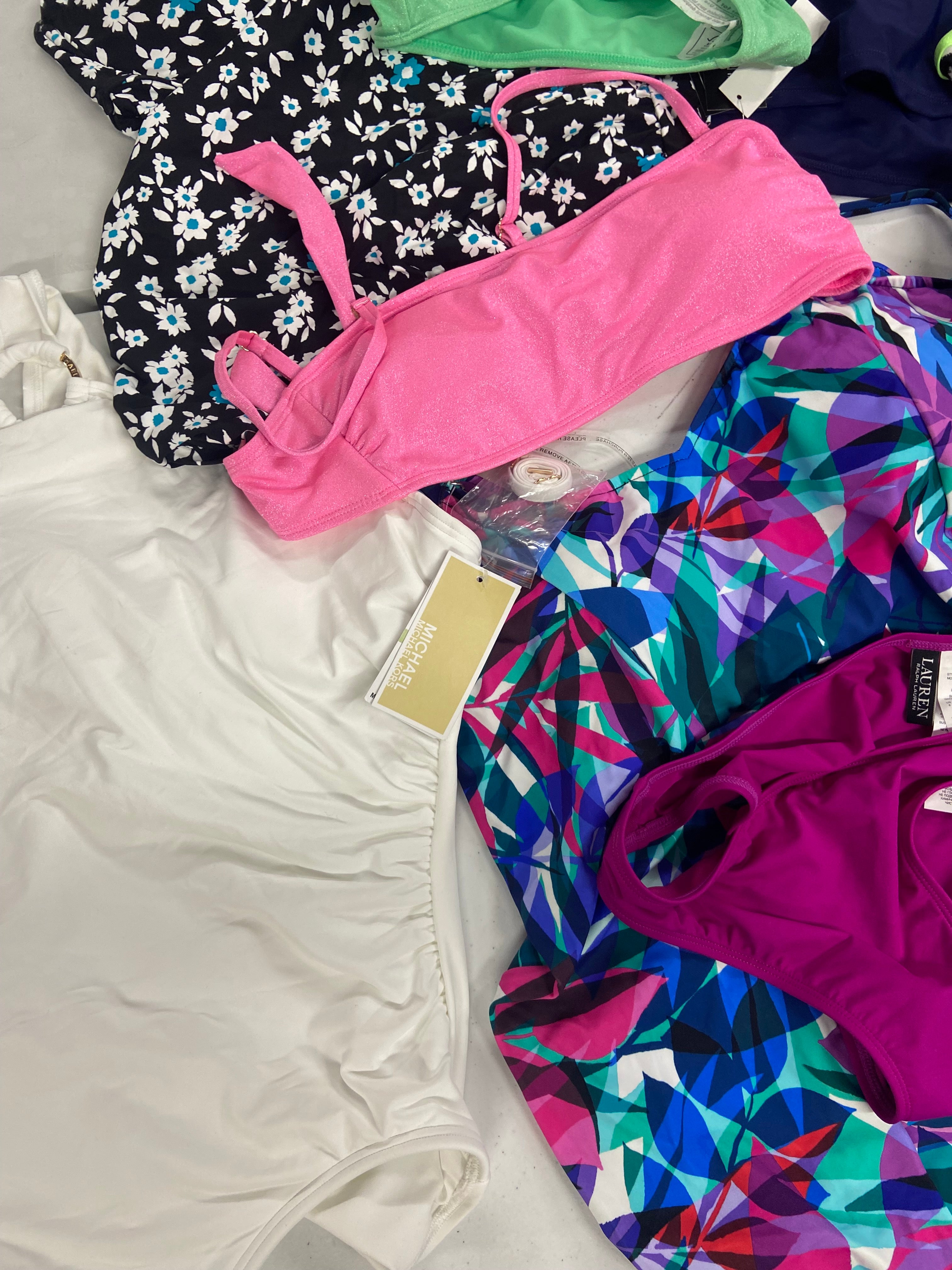 Women's Swimwear Wholesale Lot, MICHAEL KORS, RALPH LAUREN, DKNY, NIKE, SWIM SOLUTIONS and more, 12 items, Shelf Pulls, MSRP $633