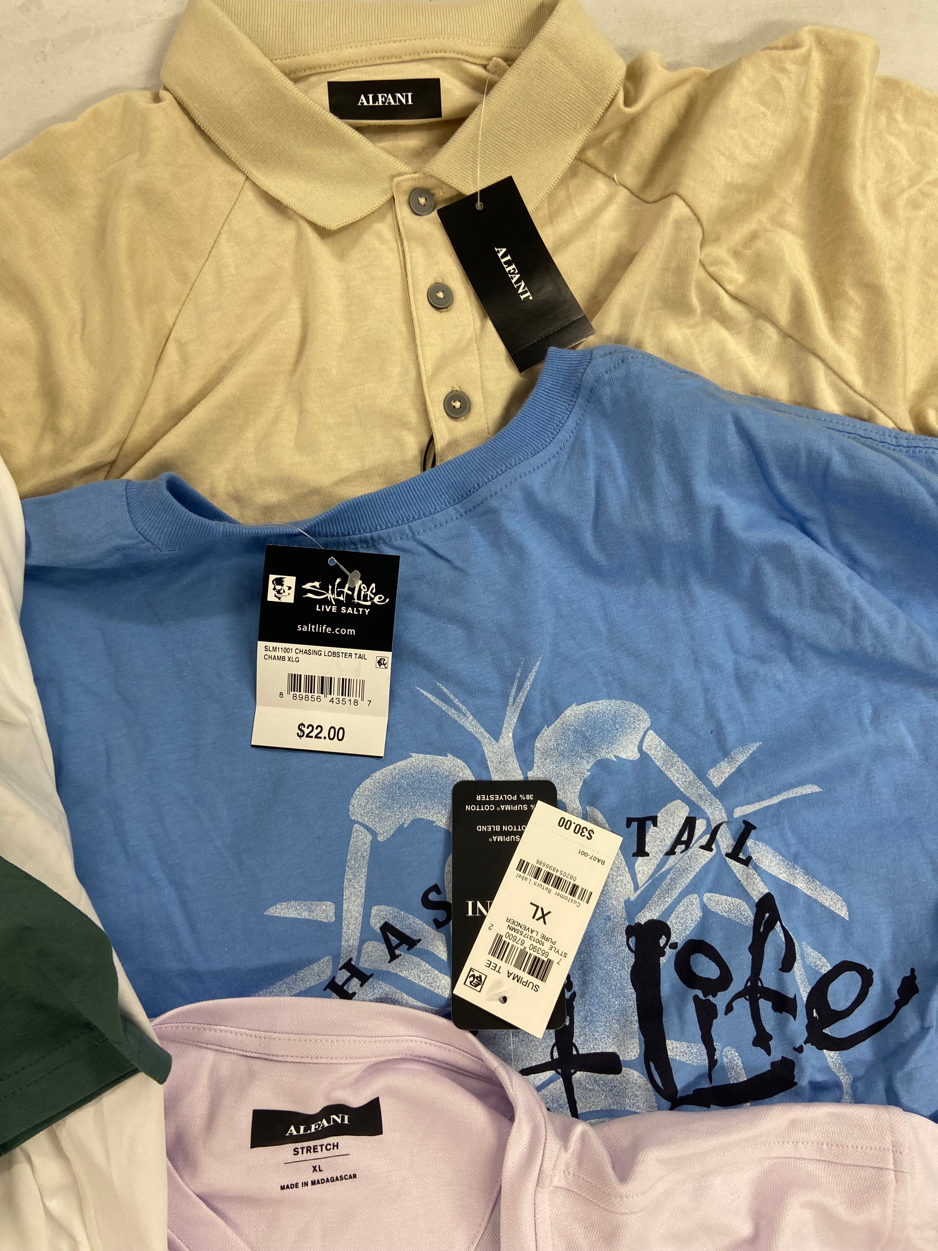 Men's Clothing Tops Wholesale Lot, ADIDAS, PGA TOUR, SALT LIFE, CLUB ROOM and more, 12 items, Shelf Pulls, MSRP $575
