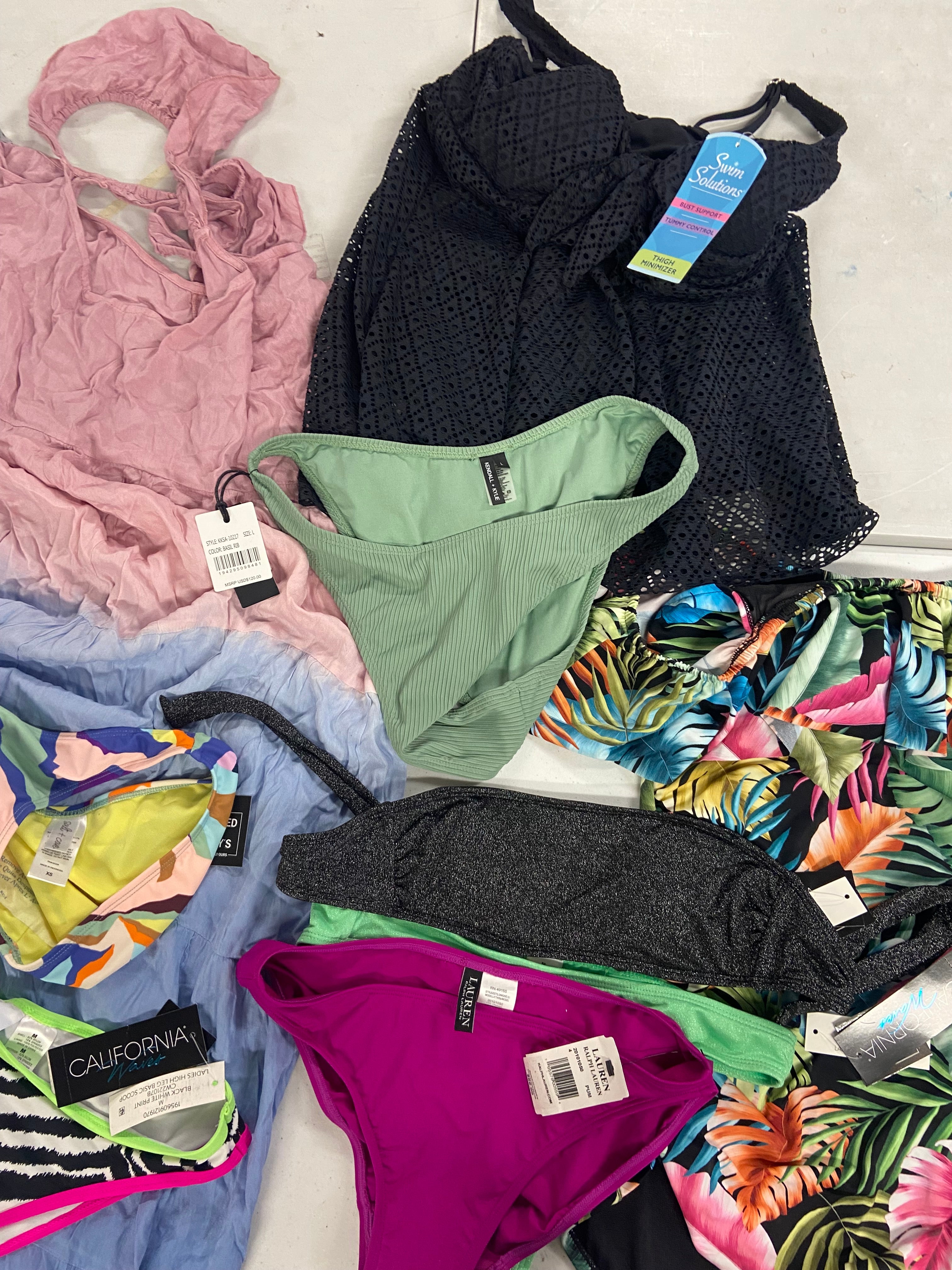 Women's Swimwear Wholesale Lot, KENDALL+KYLIE, RALPH LAUREN, SWIM SOLUTIONS, SALT + COVE and more, 9 items, Shelf Pulls, MSRP $578