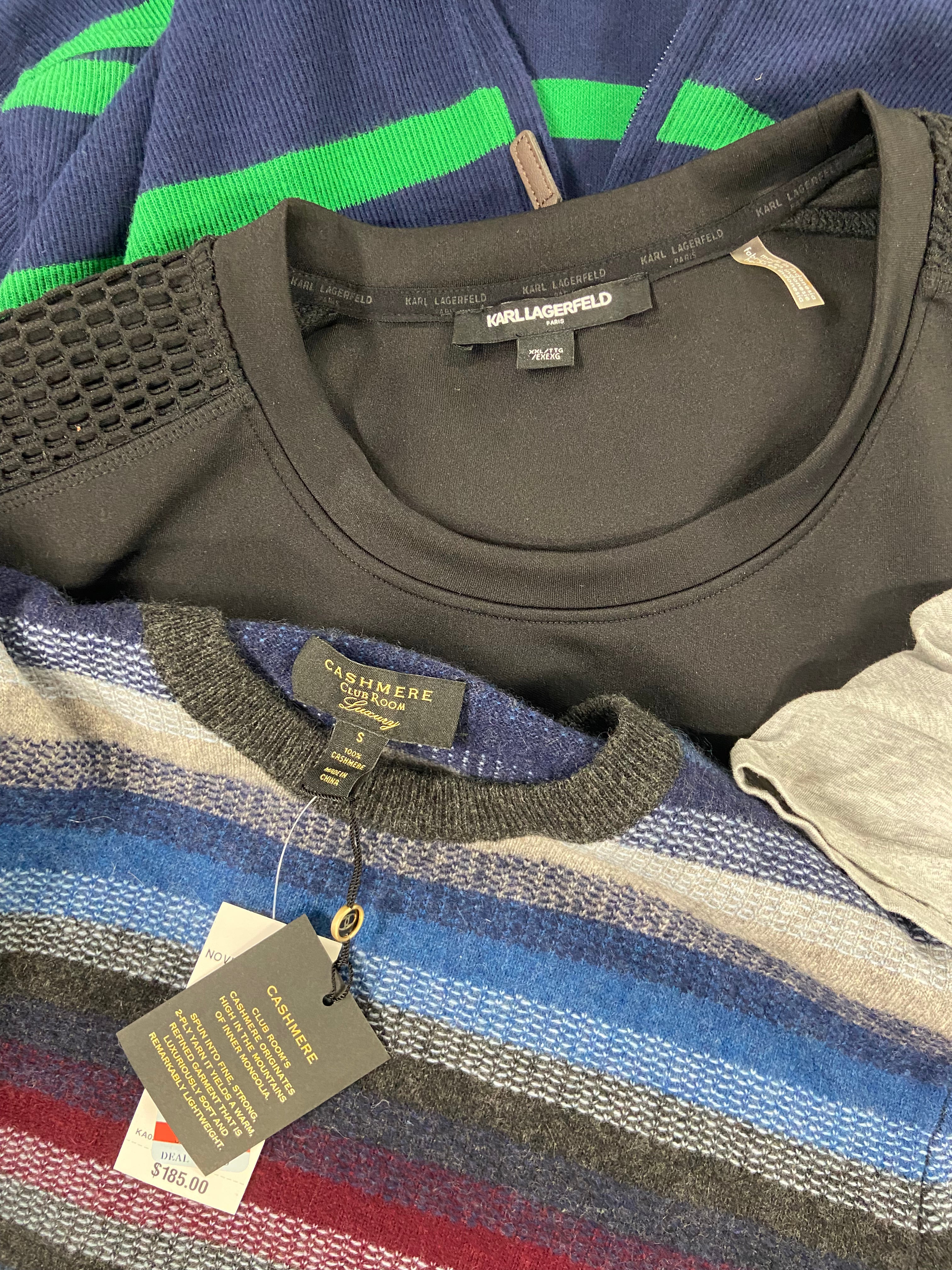Men's Clothing Assorted Wholesale Lot, LUCKY BRAND, KARL LAGERFELD, CALVIN KLEIN, ORVIS, ELEVEN PARIS,  12 items, Shelf Pulls, MSRP $787