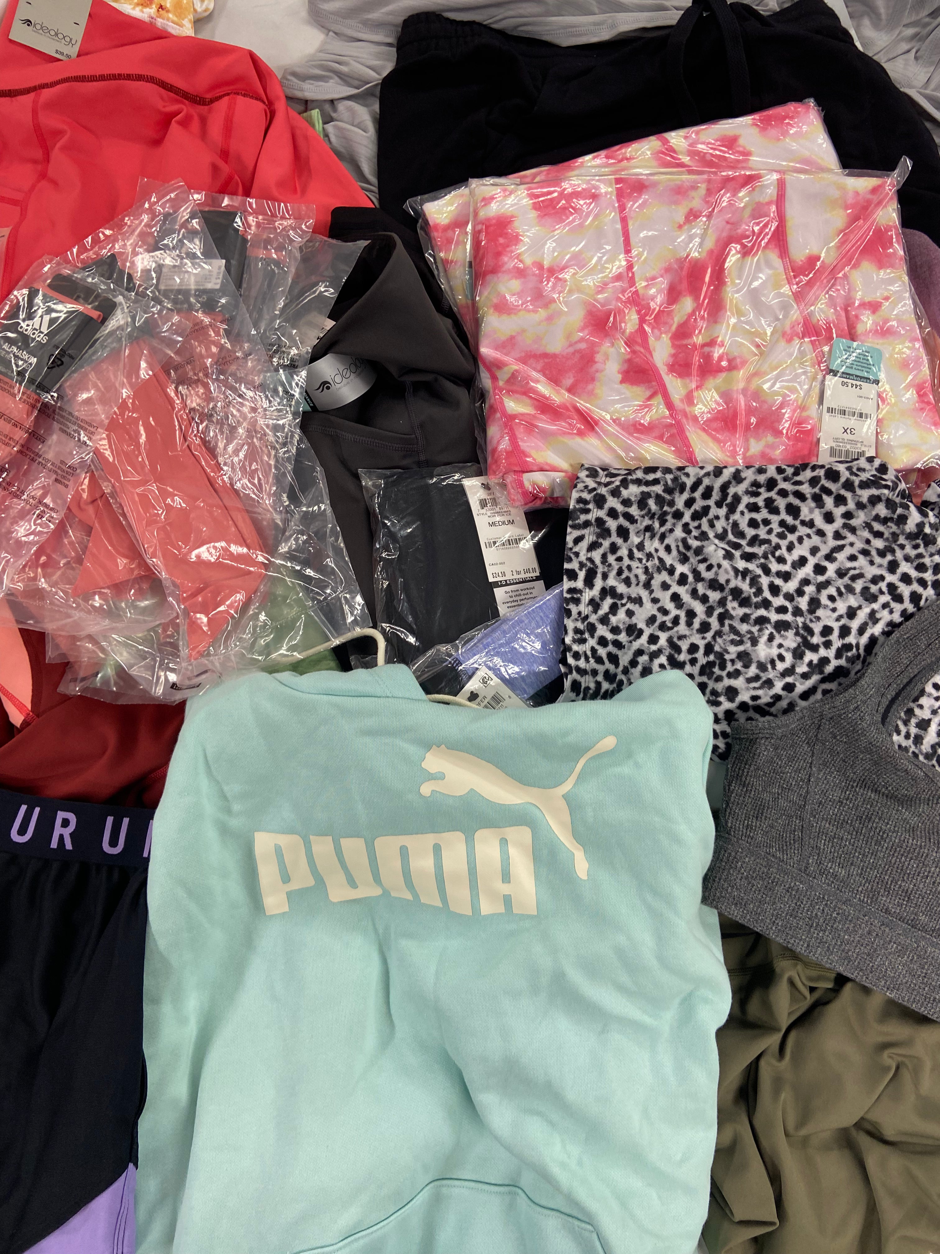 Women's Clothing Activewear Wholesale Lot, PUMA, UNDER ARMOUR, ADIDAS, NIKE, CALVIN KLEIN, 27 items, Shelf Pulls, MSRP $826