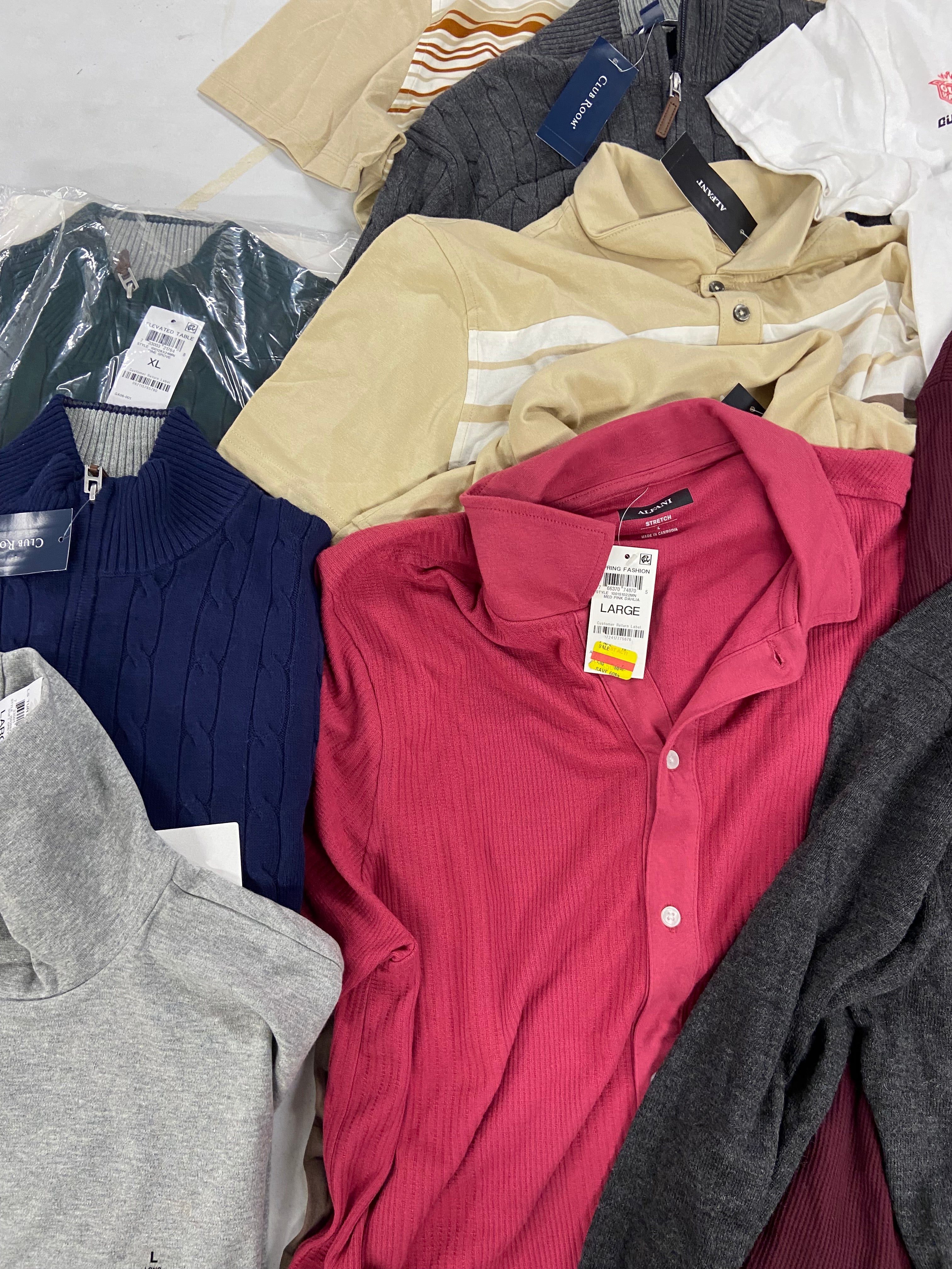 Men's Clothing Tops, CLUB ROOM, FEA MERCHANDISE, ALFANI, Wholesale Lot, 11 items, Shelf Pulls, MSRP $590