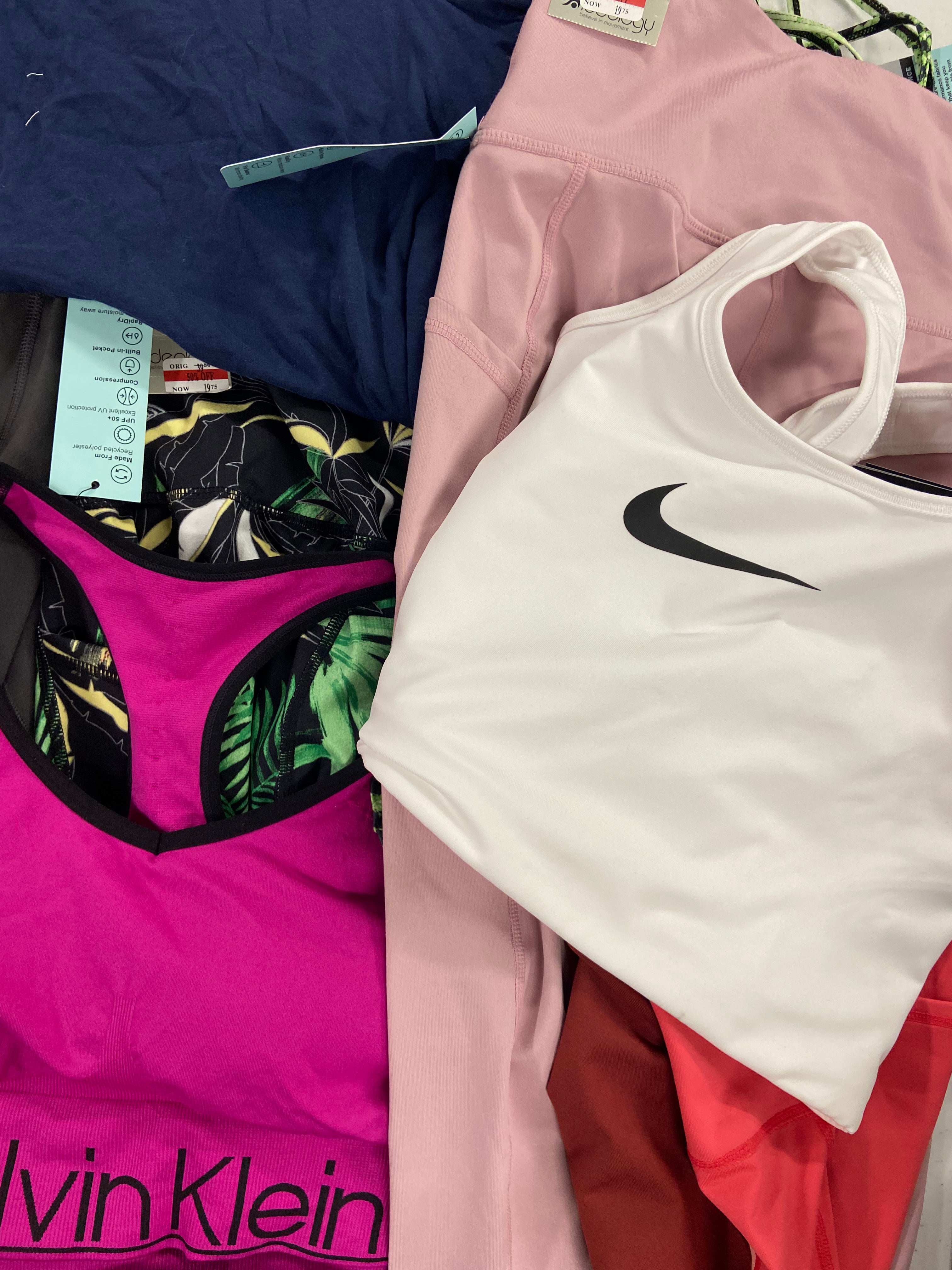 Women's Clothing Workout Outfits Wholesale Lot, NIKE, UNDER ARMOUR, CALVIN KLEIN, IDEOLOGY,  20 items, Shelf Pulls, MSRP $692