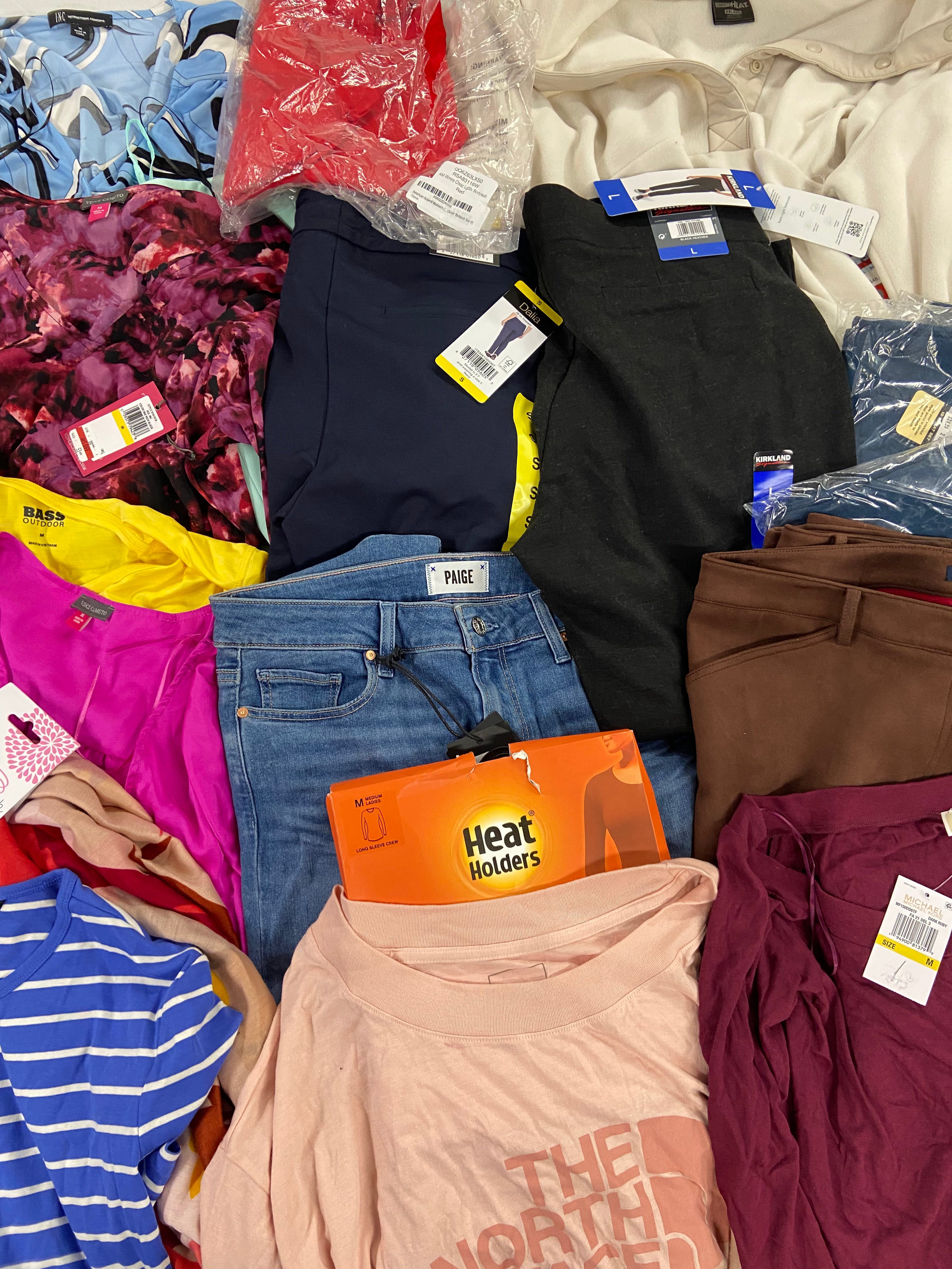 Women's Clothing Assorted Wholesale Lot, PAIGE, LAUREN RALPH LAUREN, TOMMY HILFIGER, THE NORTH FACE, MICHAEL KORS, VINCE CAMUTO and more, 19 items, Shelf Pulls, MSRP $1,141