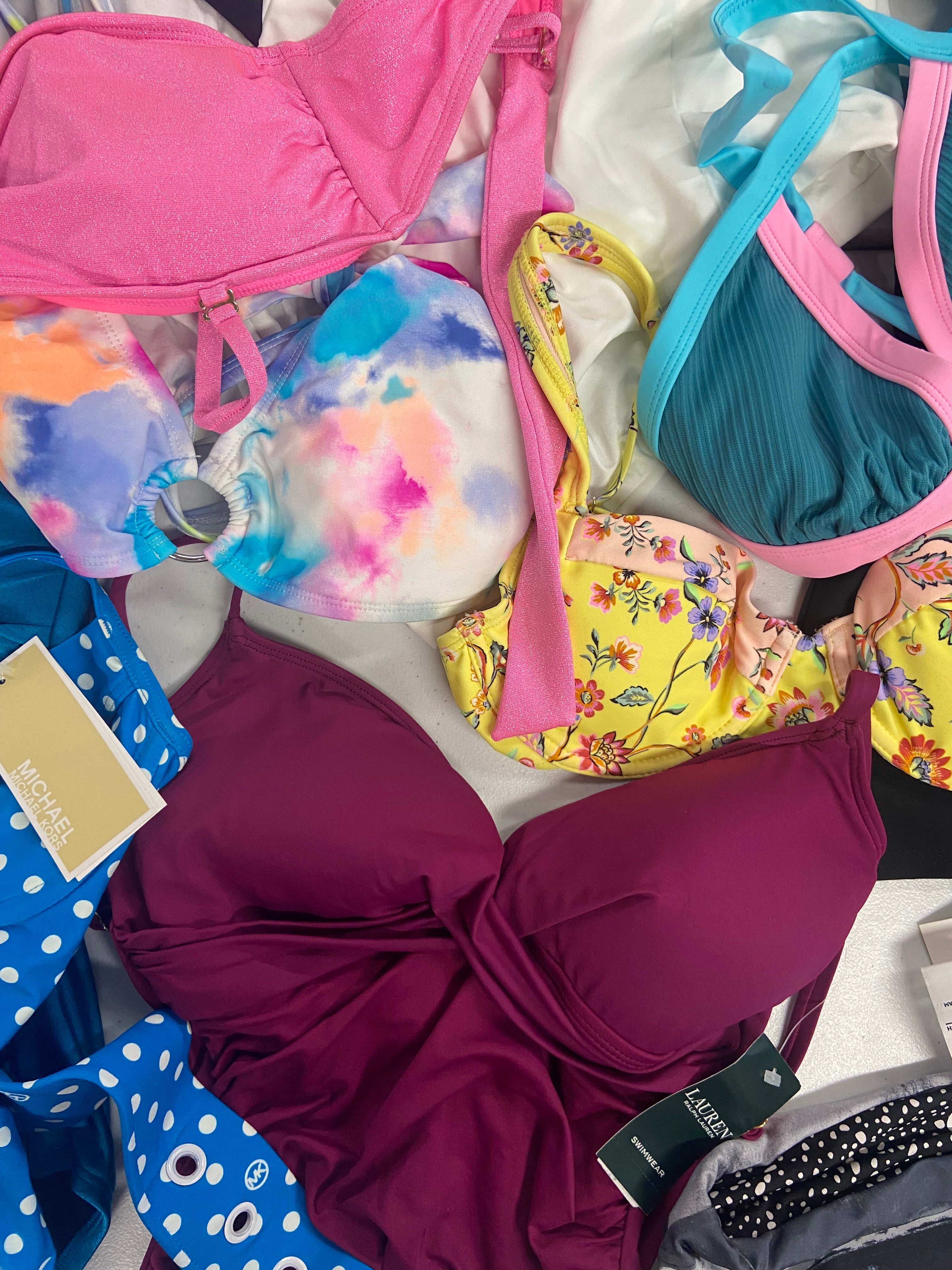 Women's Swimwear Wholesale Lot, MICHAEL KORS, NIKE, ONIA, CALVIN KLEIN, LAUREN RALPH LAUREN, LA BLANCA, CALIFORNIA WAVES and more, 18 items, Shelf Pulls, MSRP $833