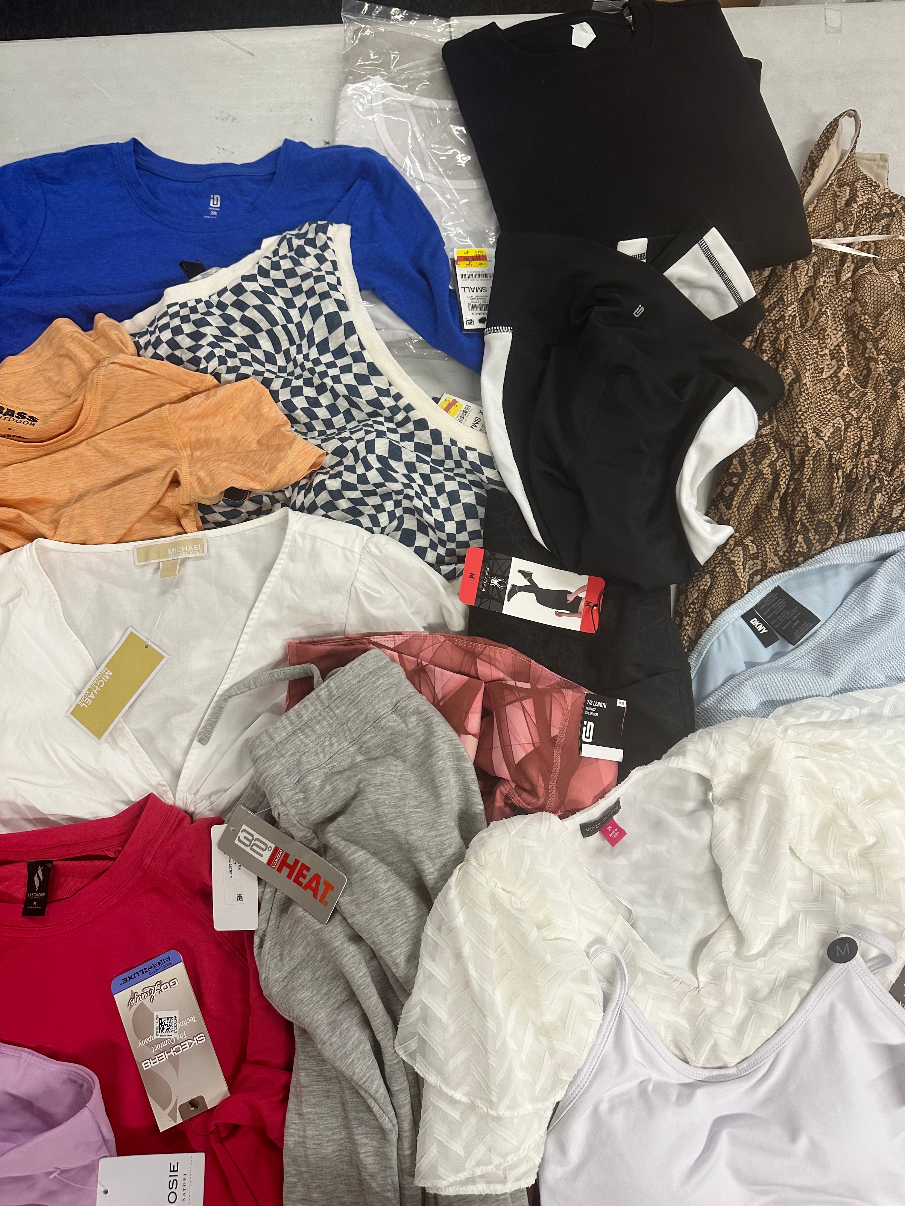 Women's Clothing Assorted Wholesale Lot, LAUREN RALPH LAUREN, MICHAEL KORS, DKNY, NATORI, SKECHERS, BASS OUTDOOR and more, 16 items, Shelf Pulls, MSRP $758