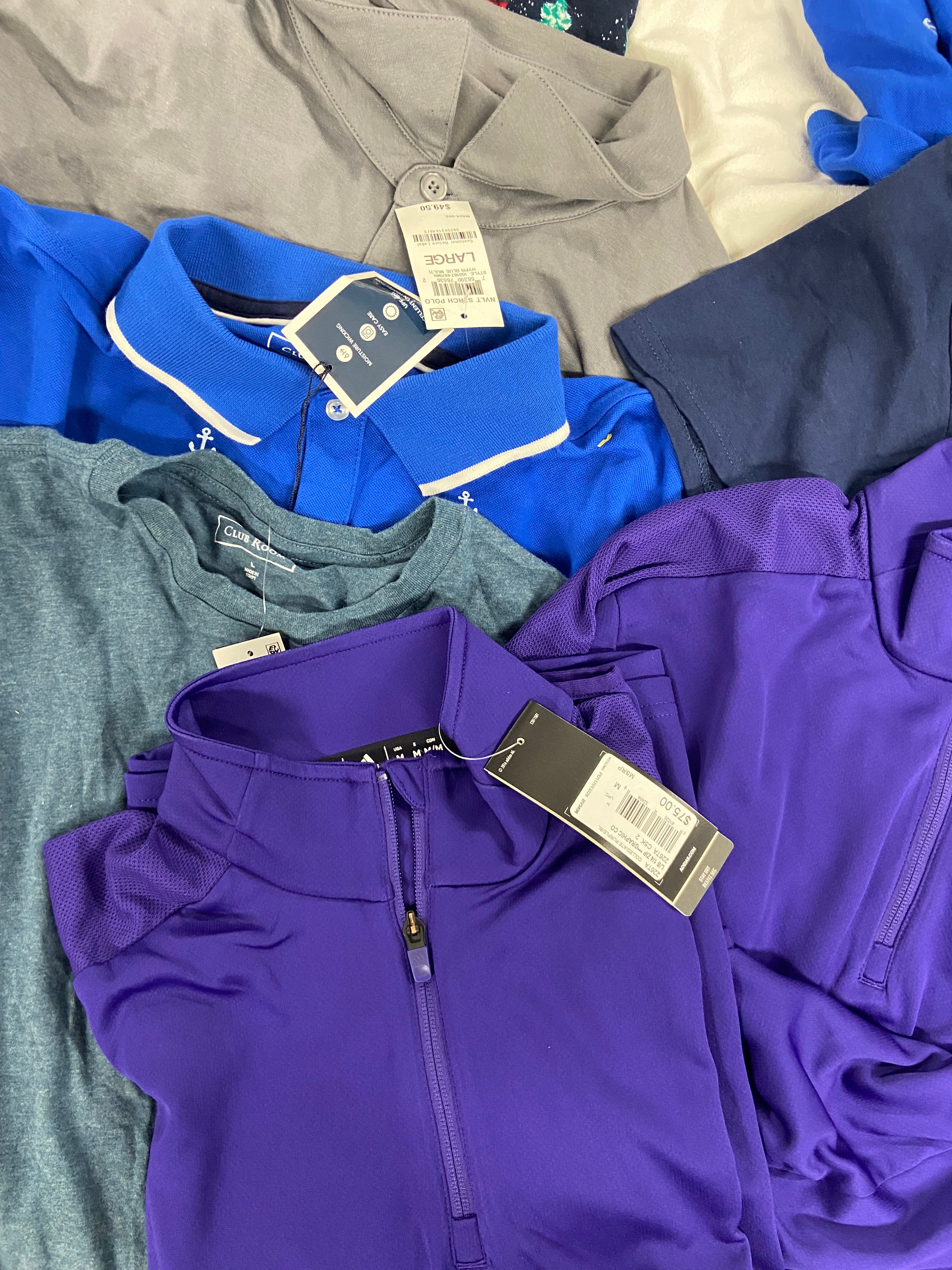 Men's Clothing Tops ADIDAS, COLUMBIA, KARL LAGERFELD, CLUB ROOM and more, Wholesale Lot 11 items, Shelf Pulls, MSRP $527