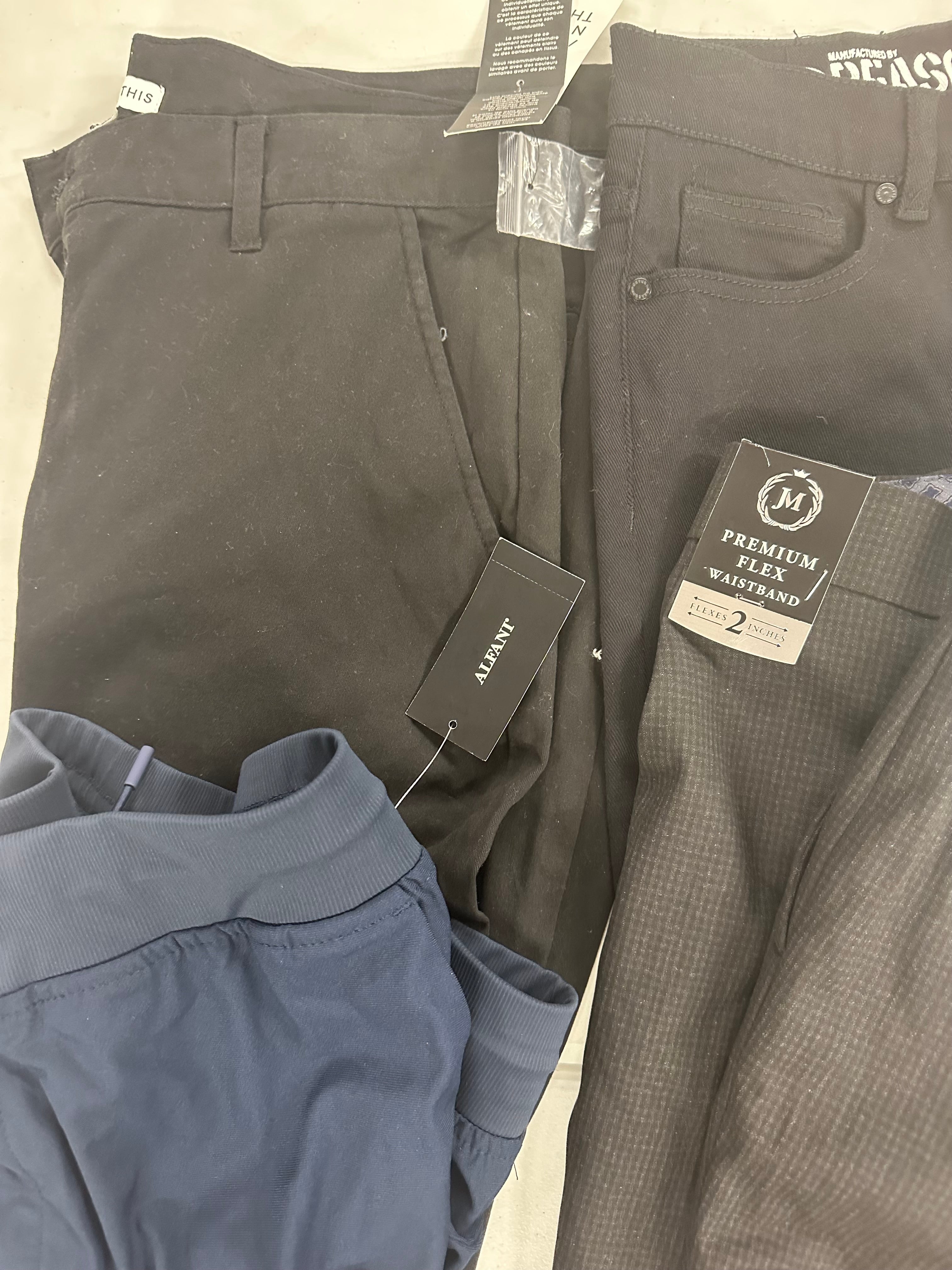 Men's Clothing Bottoms Wholesale Lot, J.M. HAGGAR, BASS OUTDOOR, AND NOW THIS, REALTREE FISHING and more, 8 items, Shelf Pulls, MSRP $460
