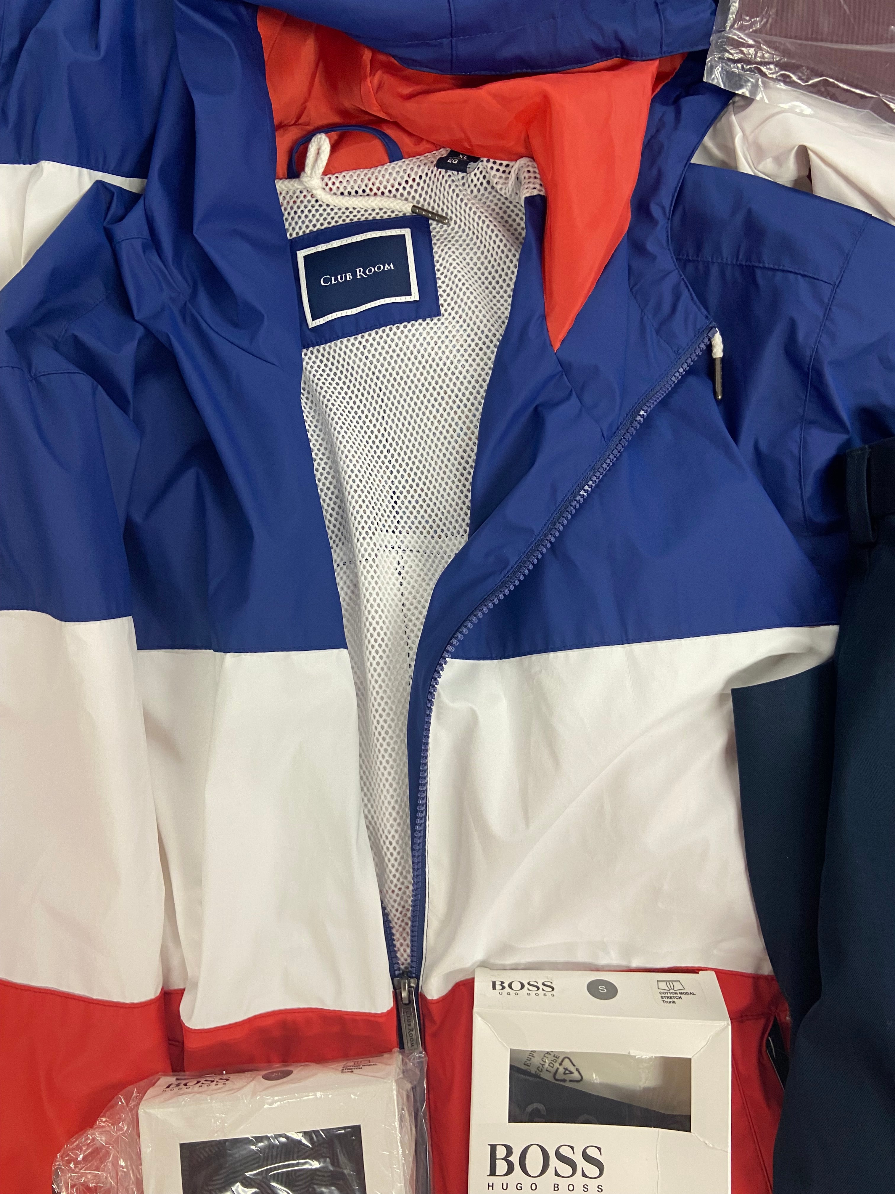 Men's Clothing Underwear, Jackets and more Wholesale Lot, HUGO BOSS HUGO, HAGGAR, NAUTICA, CATERPILLAR and more, 9 items, Shelf Pulls, MSRP $730