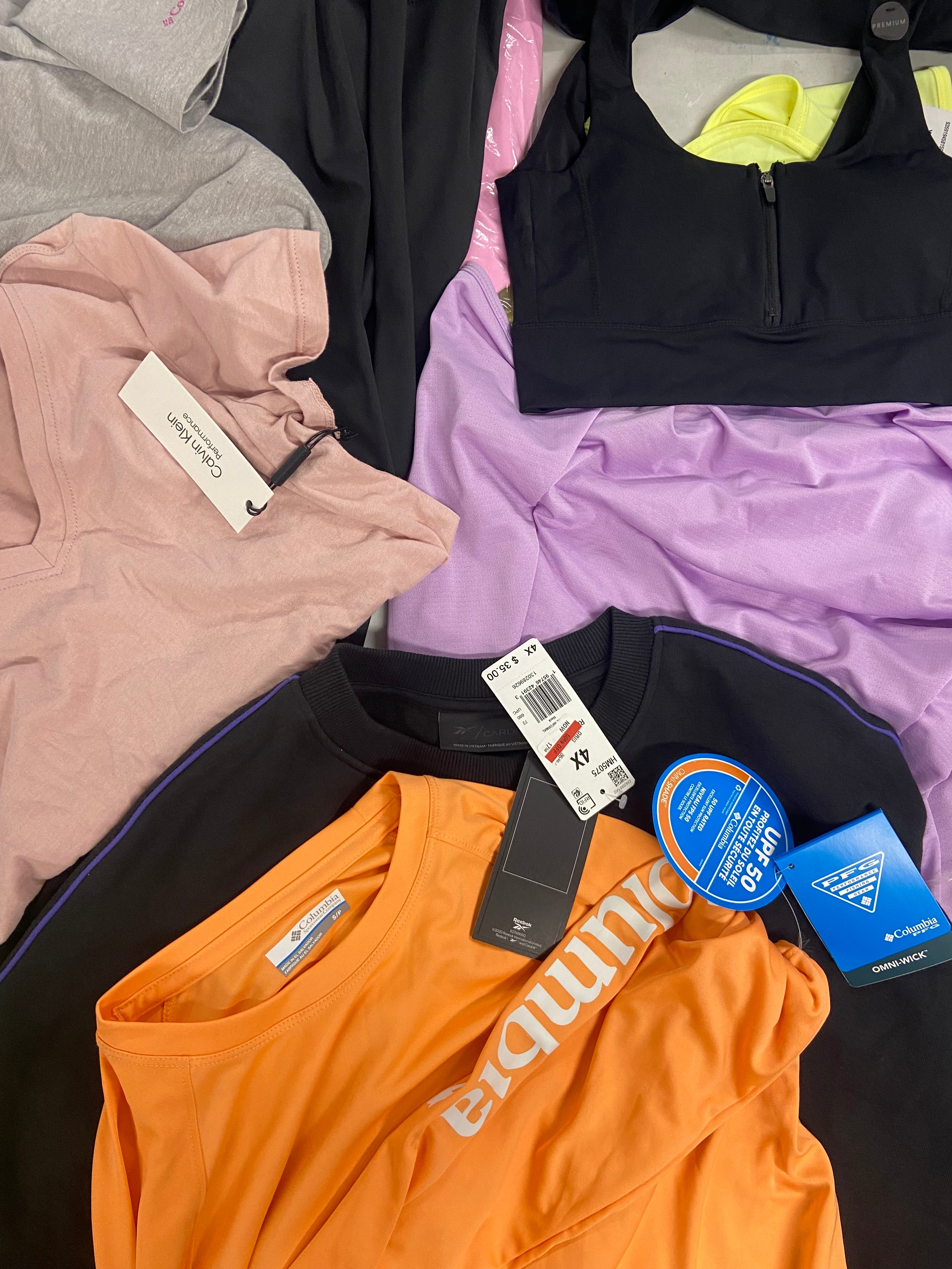 Women's Clothing Activewear Wholesale Lot, COLUMBIA, REEBOK, CK PERFORMANCE, COTTON ON and more, 16 items, Shelf Pulls, MSRP $510