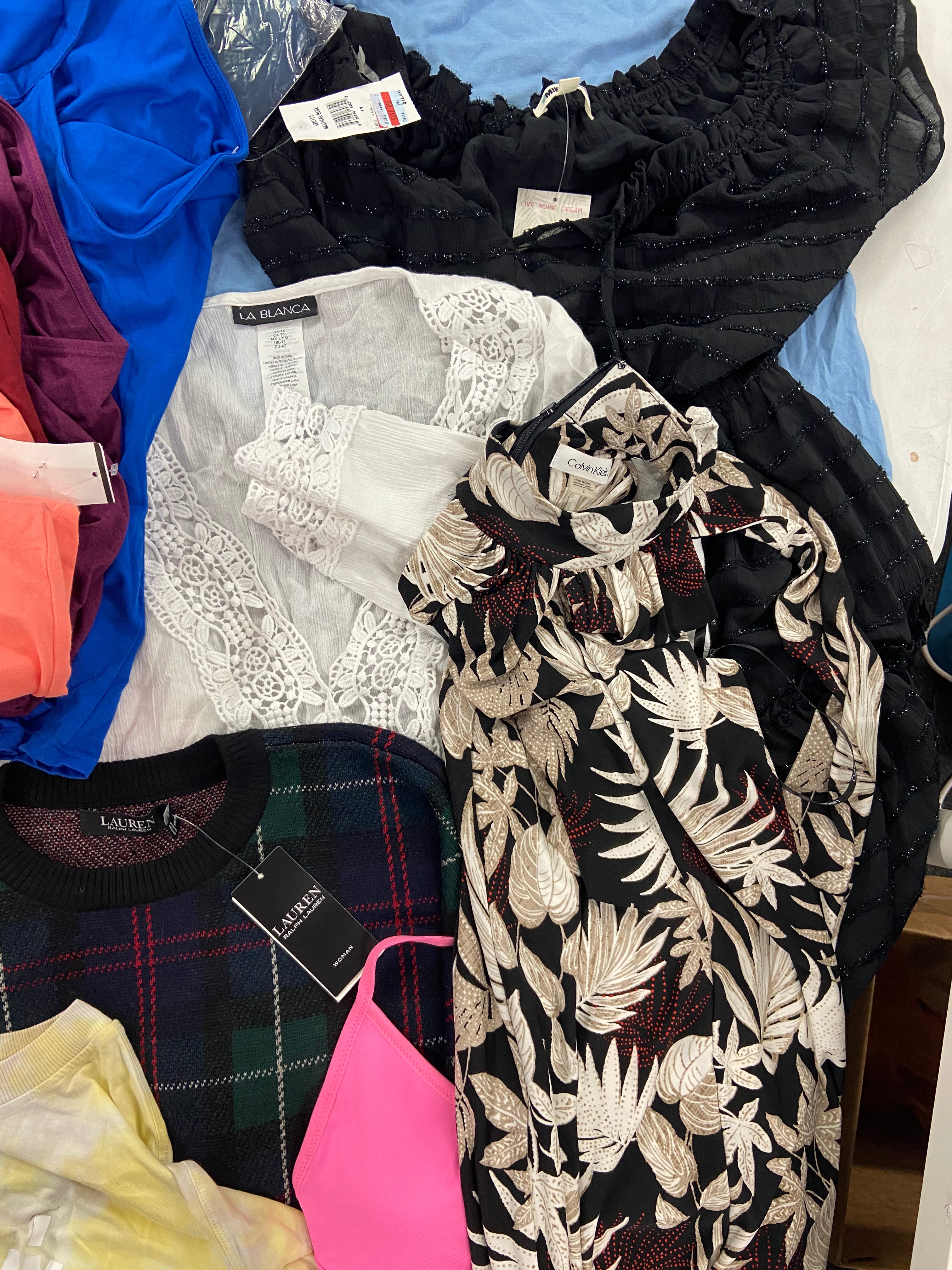 Women's Clothing Plus Size & Others Assorted Wholesale Lot, POLO RALPH LAUREN, NIKE, LA BLANCA, CALVIN KLEIN, FREE PEOPLE and more, 22 items, Shelf Pulls, MSRP $1,070