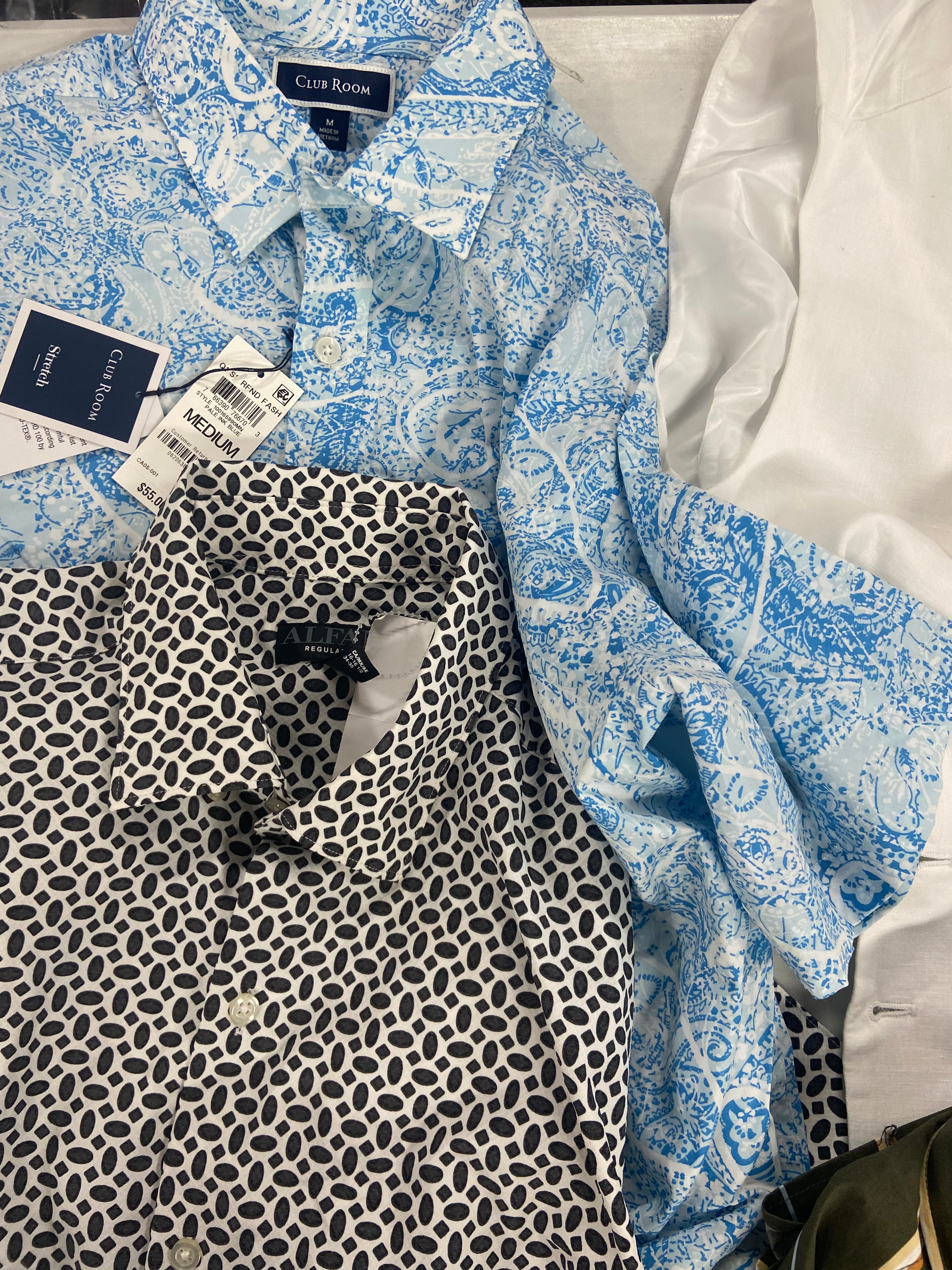 Men's Clothing Button-Down Shirts & Others, Wholesale Lot, TOMMY BAHAMA, CALVIN KLEIN, THE MEN'S STORE, AND NOW THIS, CLUBROOM and more, 13 items, Shelf Pulls, MSRP $858