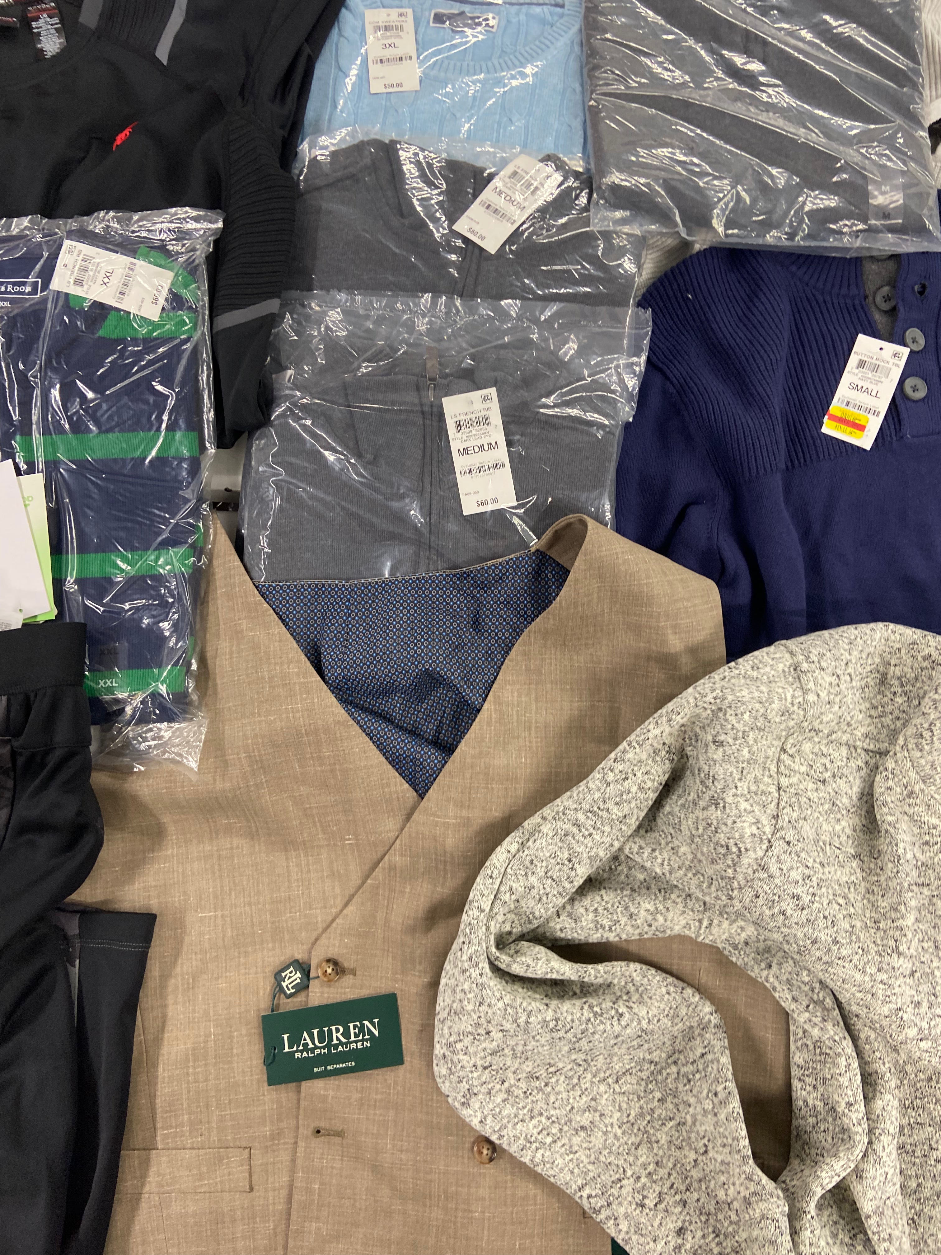 Men's Clothing Sweaters & Others, Wholesale Lot, LAUREN RALPH LAUREN, ADIDAS, EDDIE BAUER, SPYDER, CLUB ROOM and more, 11 items, Shelf Pulls, MSRP $710