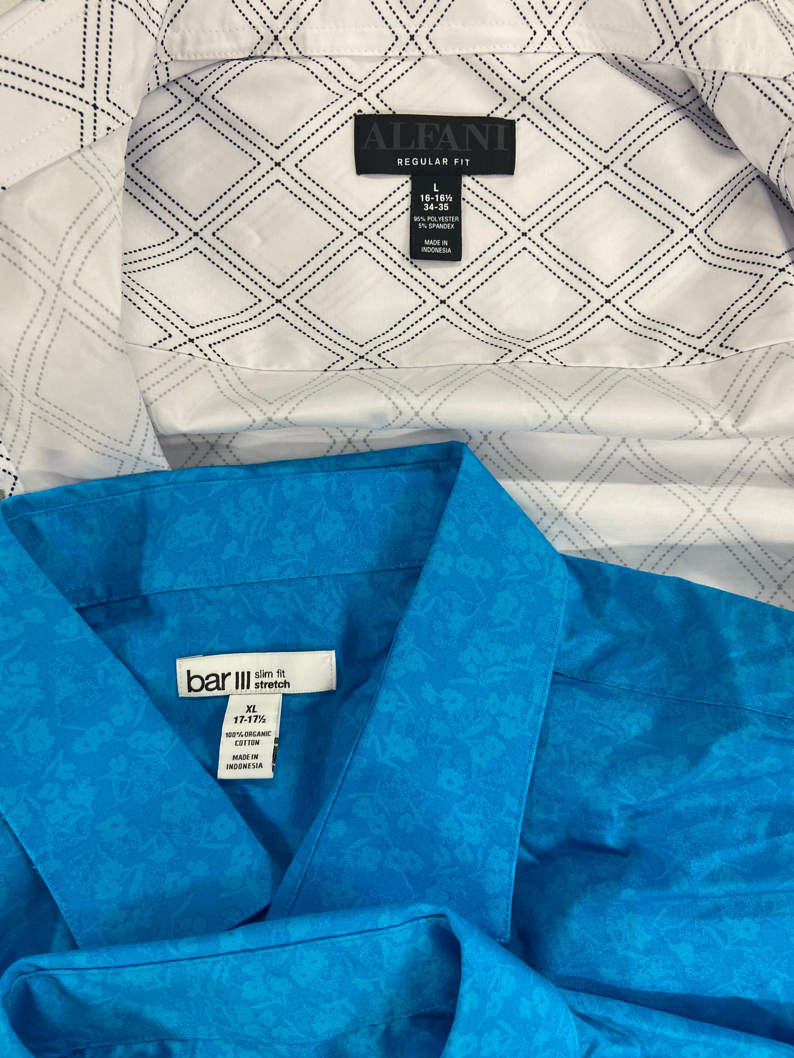 Men's Clothing Dress Shirt Wholesale Lot, CALVIN KLEIN, ALFANI, BAR III, CLUB ROOM 10 items, Shelf Pulls, MSRP $635