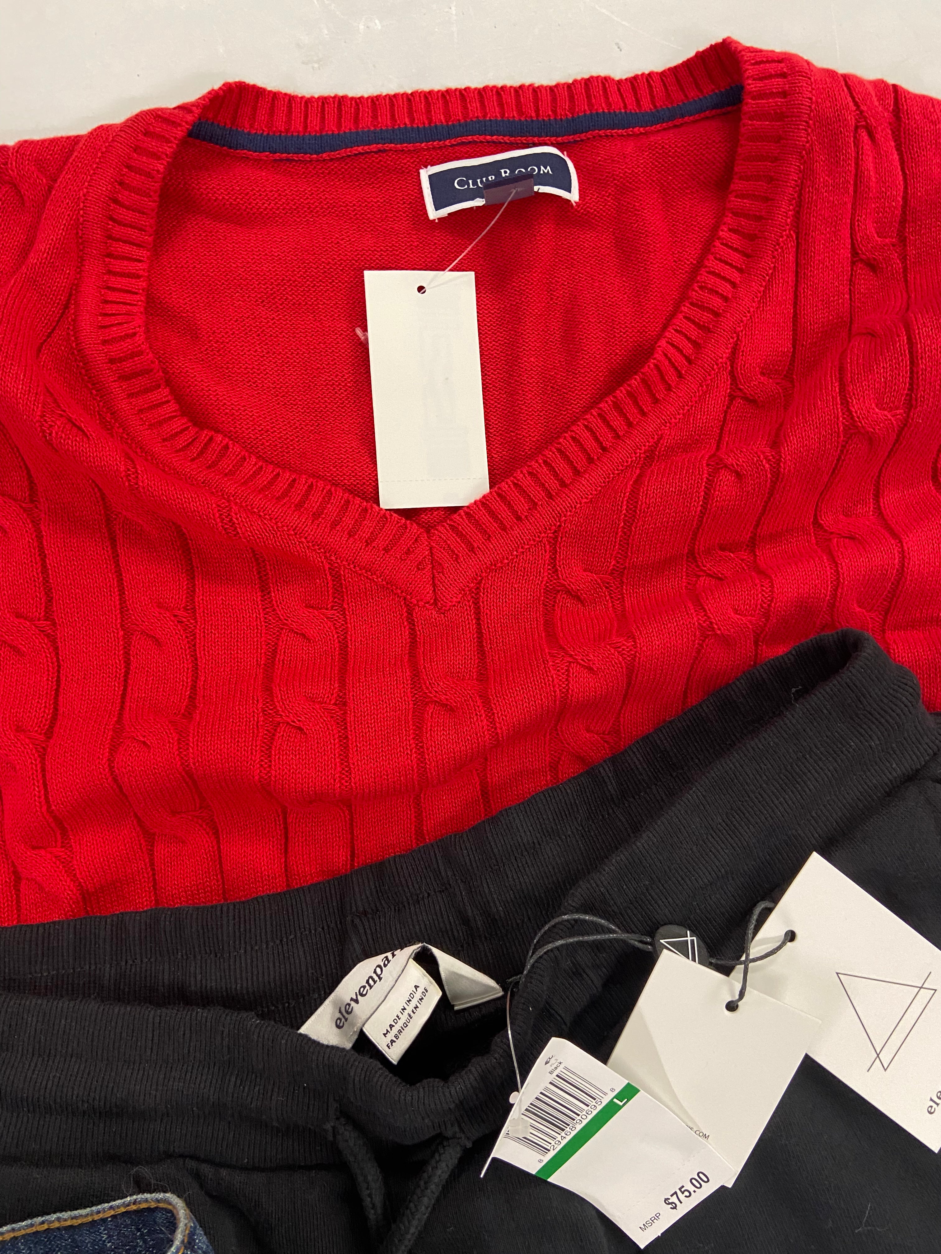 Men's Clothing Assorted Wholesale Lot, LUCKY BRAND, KARL LAGERFELD, CALVIN KLEIN, ORVIS, ELEVEN PARIS,  12 items, Shelf Pulls, MSRP $787