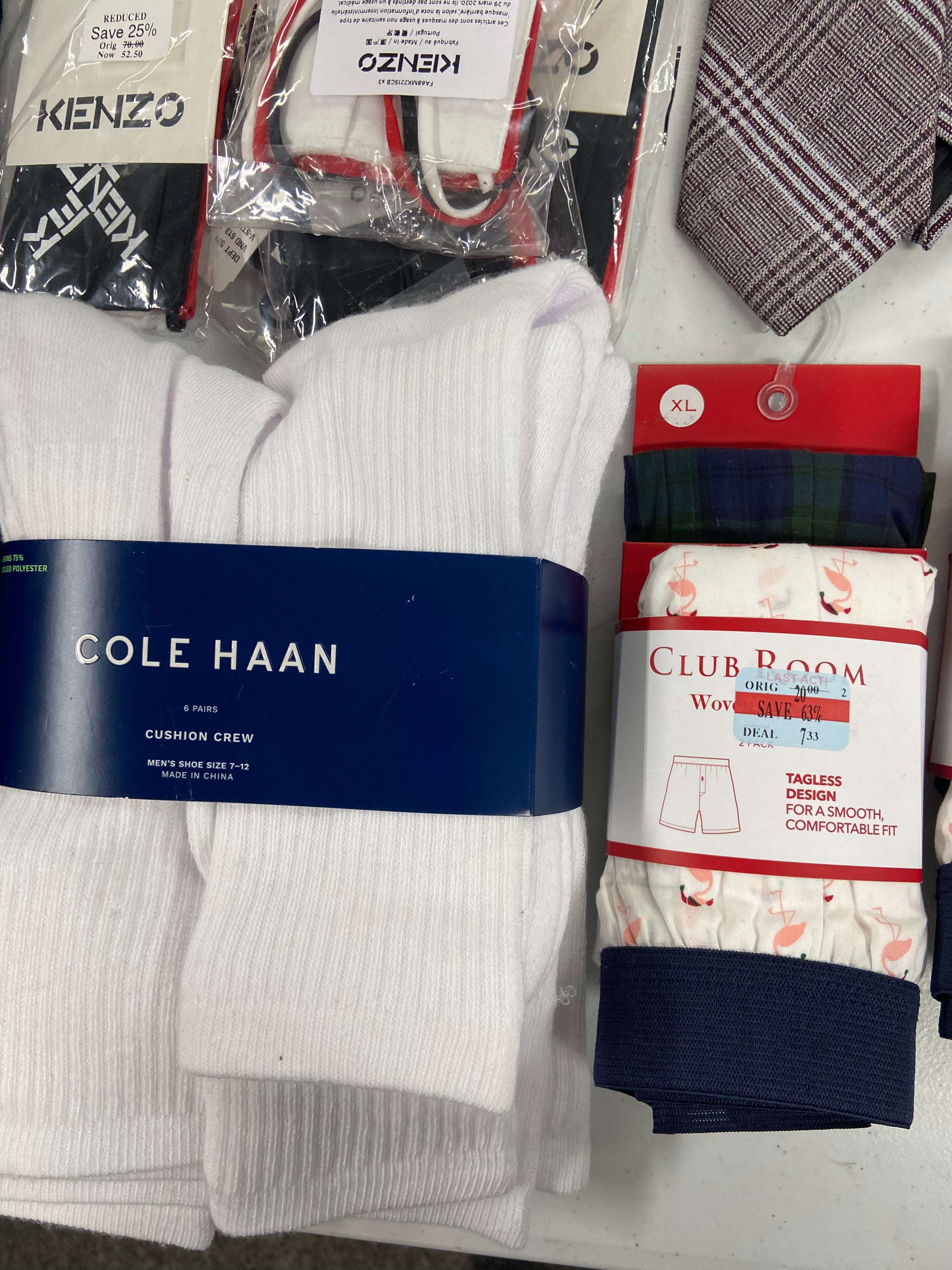 Men's UNDERWEAR, ACCESSORIES & Others Wholesale Lot, POLO RALPH LAUREN, KENZO, CHAMPION, COLE HAAN, CLUBROOM and more, 23 items, Shelf Pulls, MSRP $759