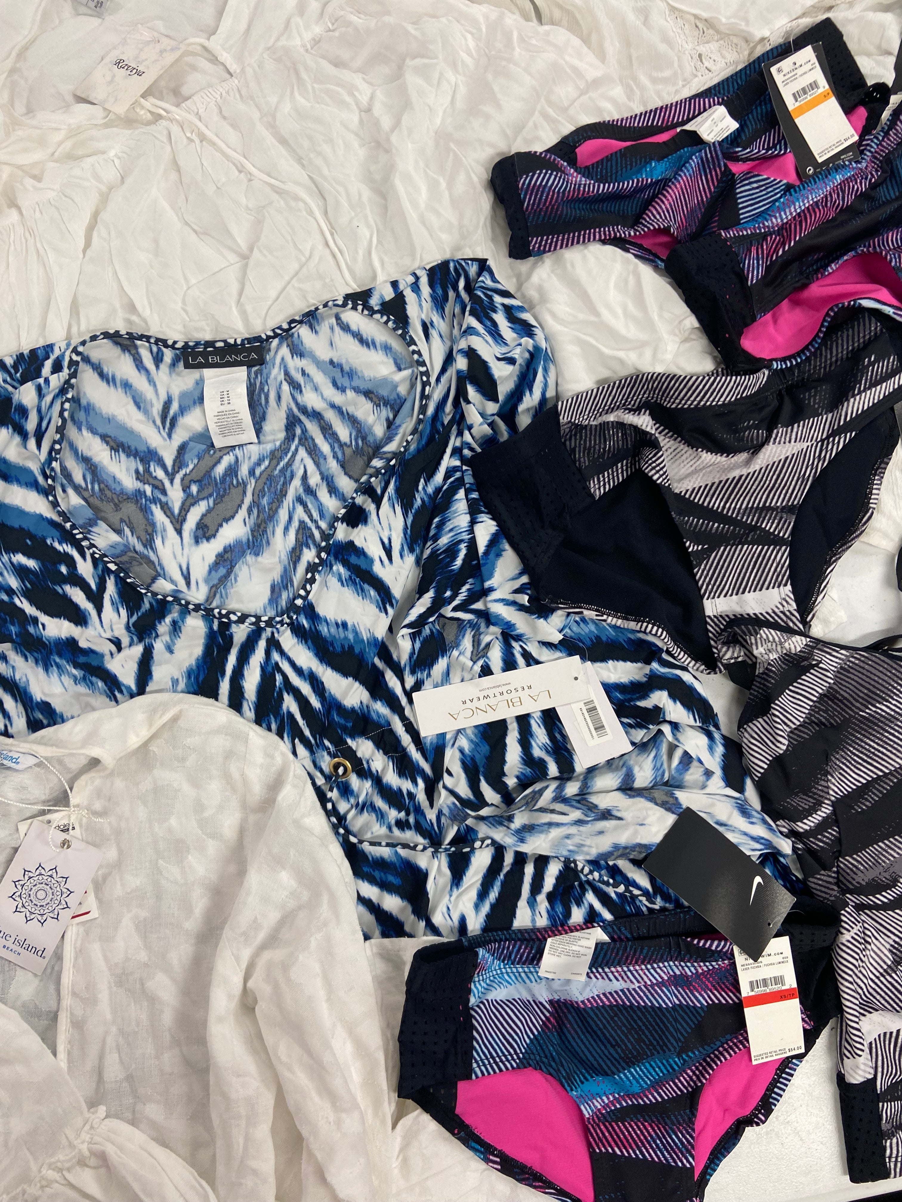 Women's Swimwear Wholesale Lot, LA BLANCA, NIKE, RAVIYA, CLUBZ 9 items, Shelf Pulls, MSRP $549