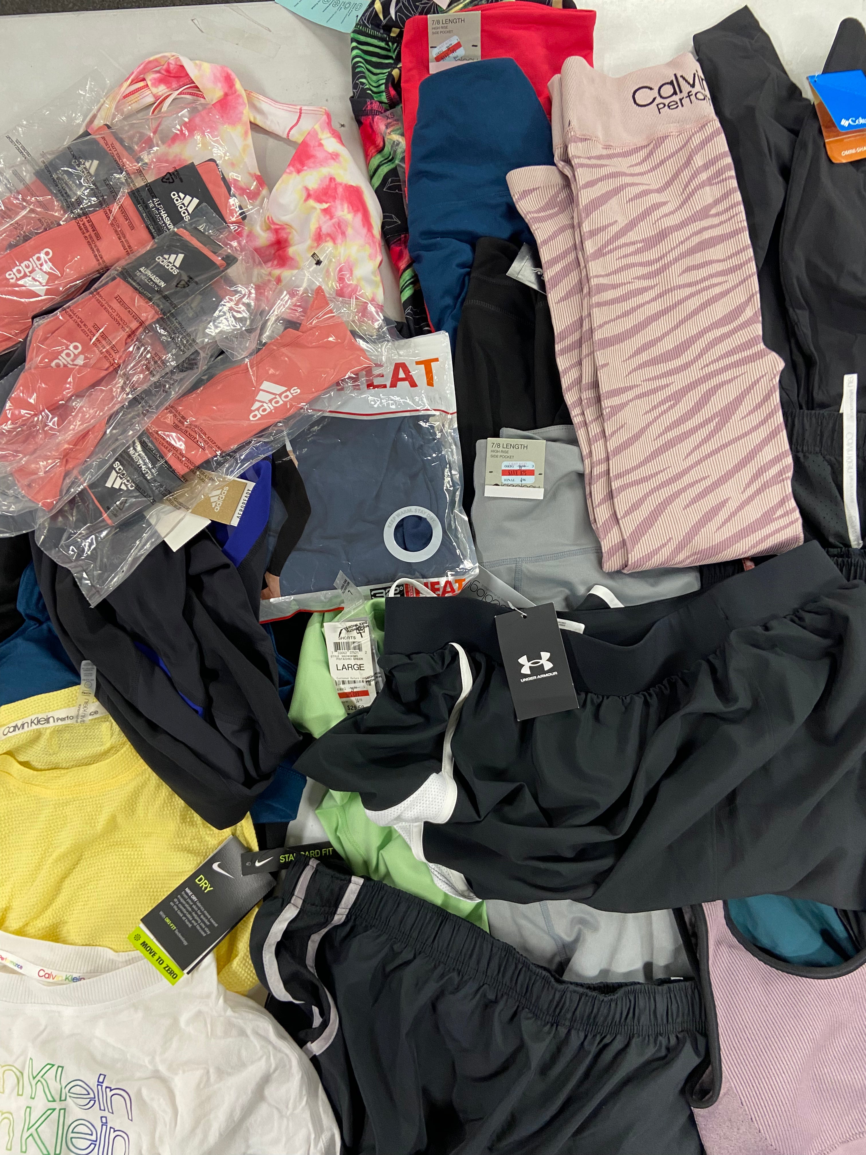 Women's Clothing Activewear Wholesale Lot, NIKE, UNDER ARMOUR, ADIDAS, CALVIN KLEIN, IDEOLOGY, 27 items, Shelf Pulls, MSRP $859