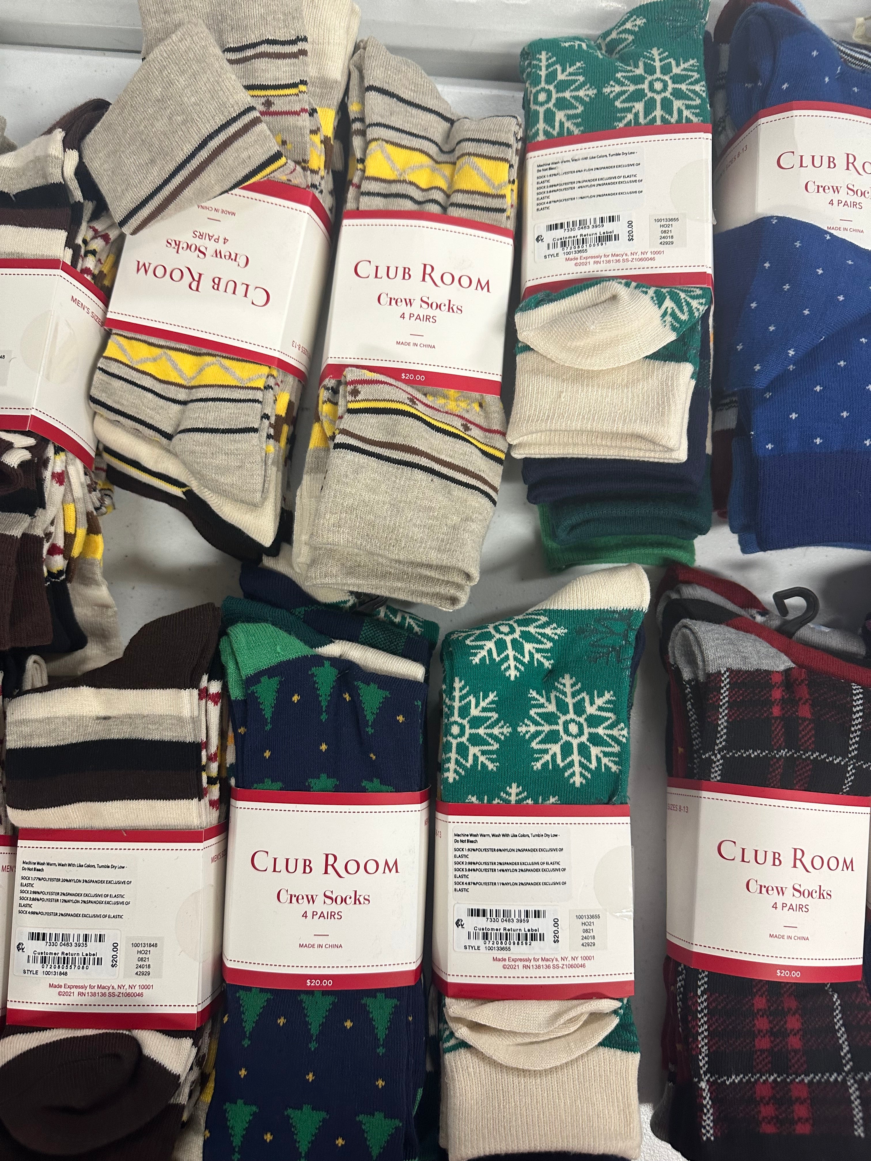 Men's Socks Wholesale Lot, CLUB ROOM 21 items, Shelf Pulls, MSRP $420