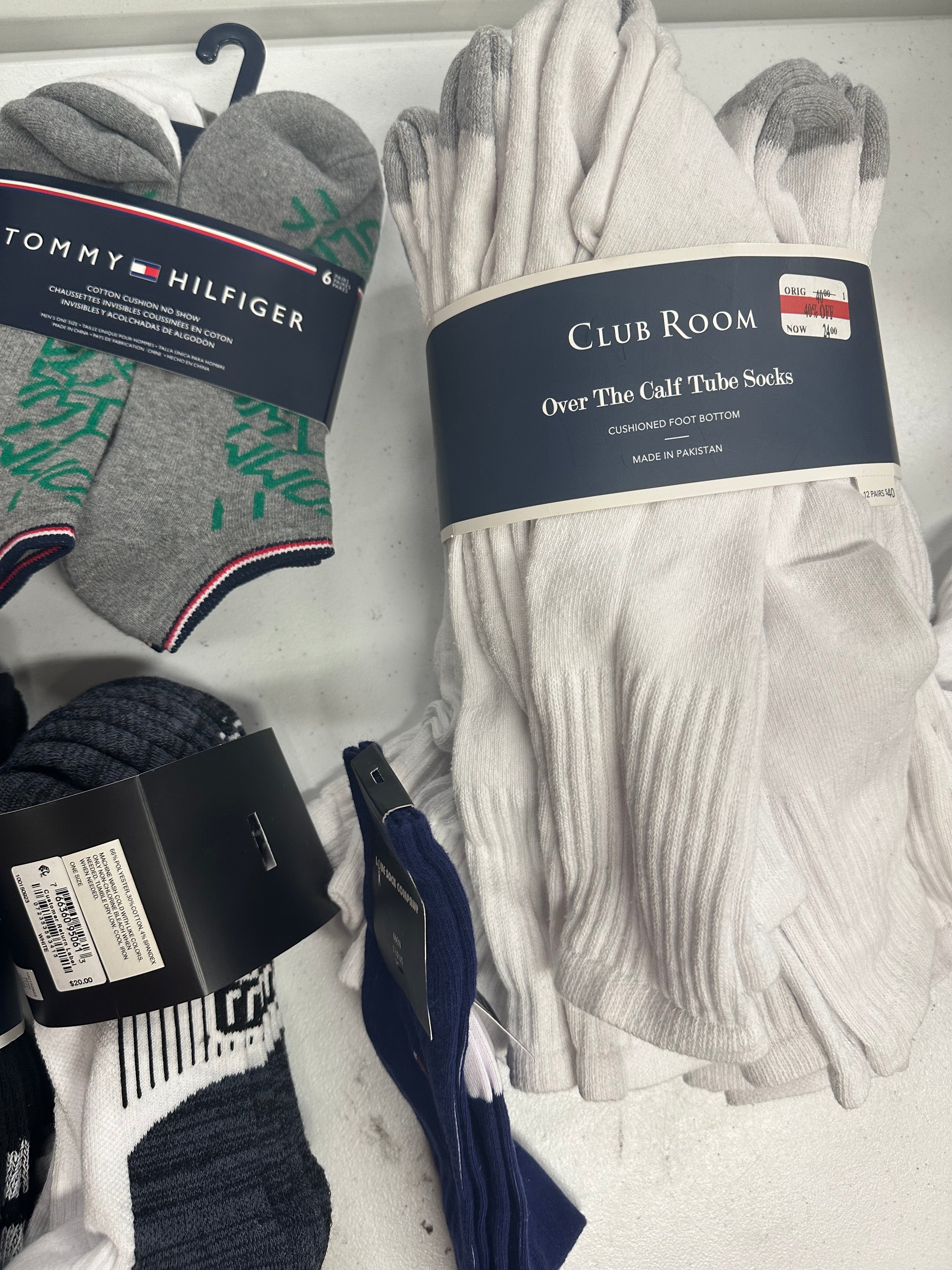 Men's Socks Wholesale Lot, TOMMY HILFIGER, CLUB ROOM, IDEOLOGY, 10 items, Shelf Pulls, MSRP $324