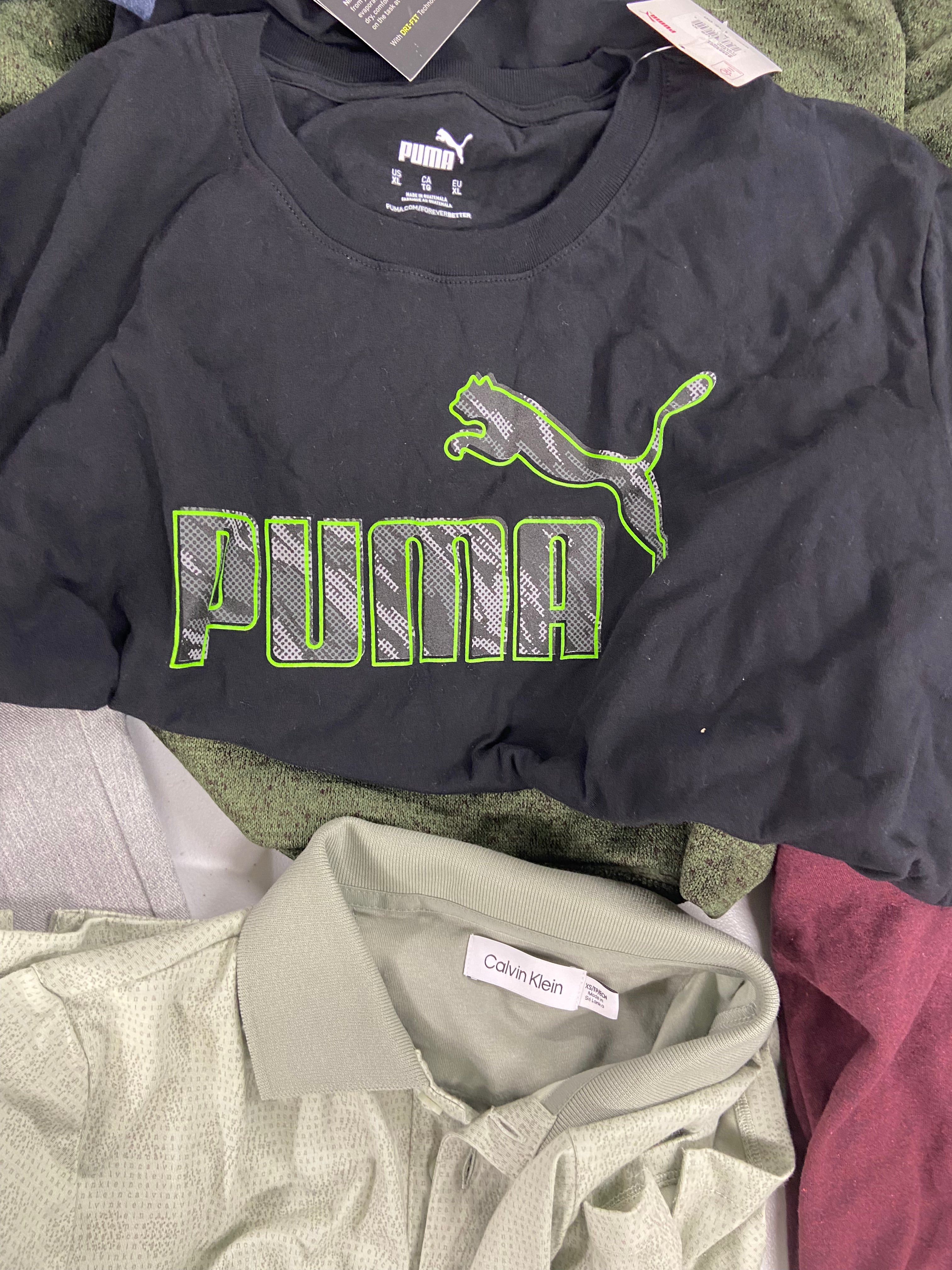 Men's Clothing Assorted Wholesale Lot, PUMA, POLO RALPH LAUREN, NIKE, CALVIN KLEIN, EDDIE BAUER and more, 12 items, Shelf Pulls, MSRP $594