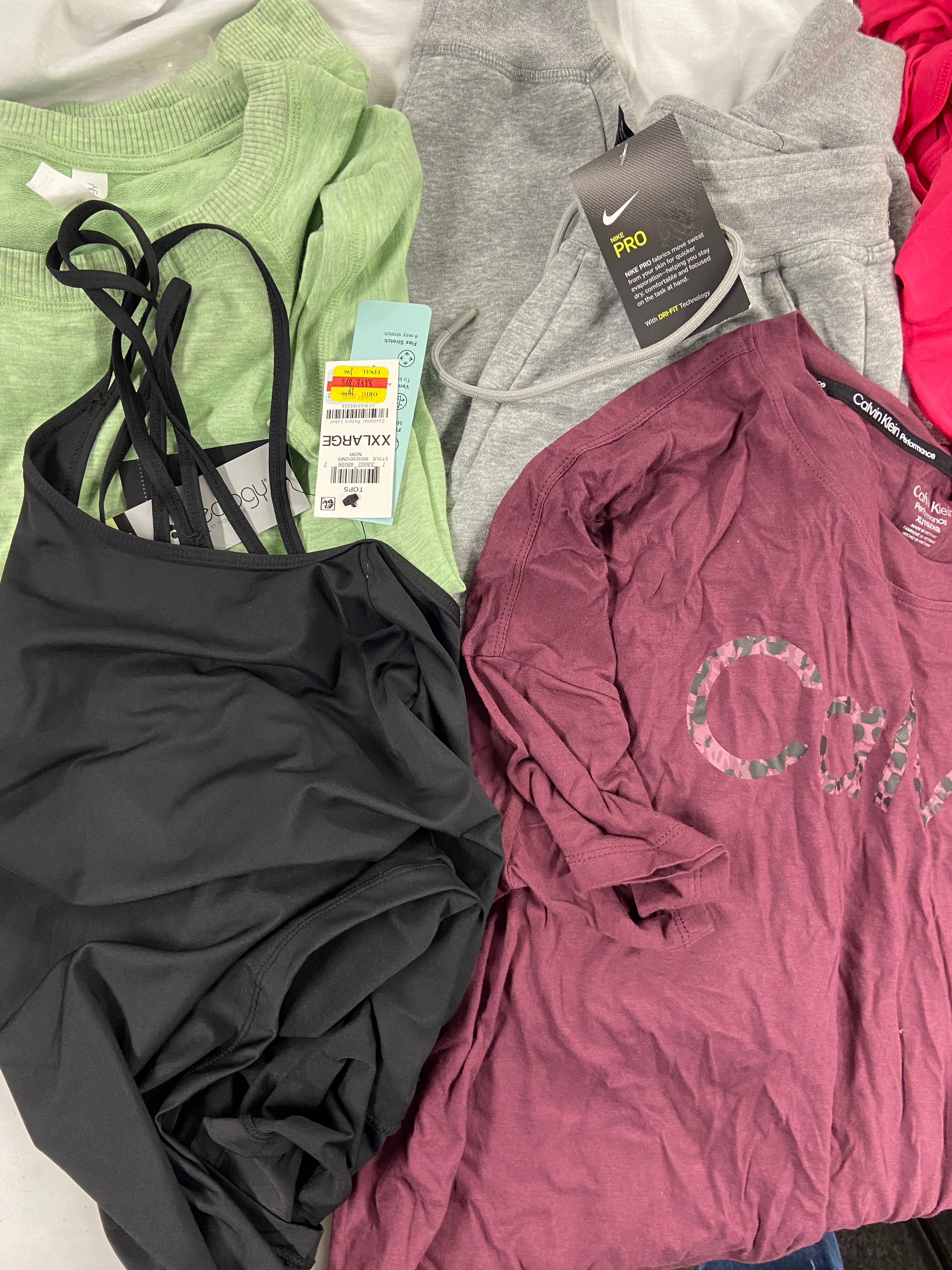 Women's Clothing Workout Outfits Wholesale Lot, NIKE, UNDER ARMOUR, CALVIN KLEIN, IDEOLOGY,  20 items, Shelf Pulls, MSRP $692
