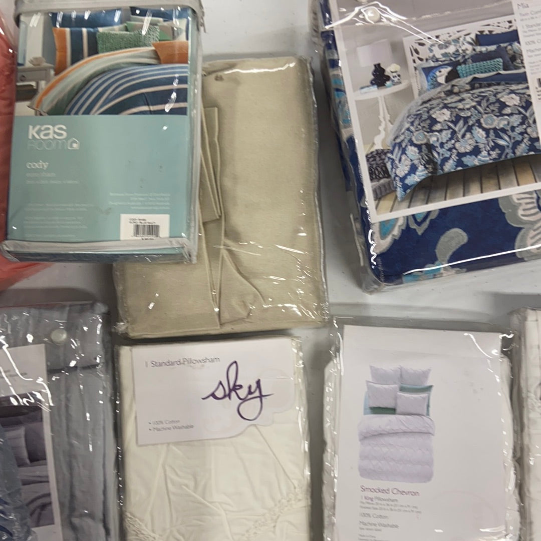 Decorative Pillows,  Duvet Cover Set & Others Wholesale Lot, SKY MIA, SKY SMOCK, OAKE, KAS ROOM SPARROW & WREN and More, 9 items, Shelf Pulls, MSRP $719