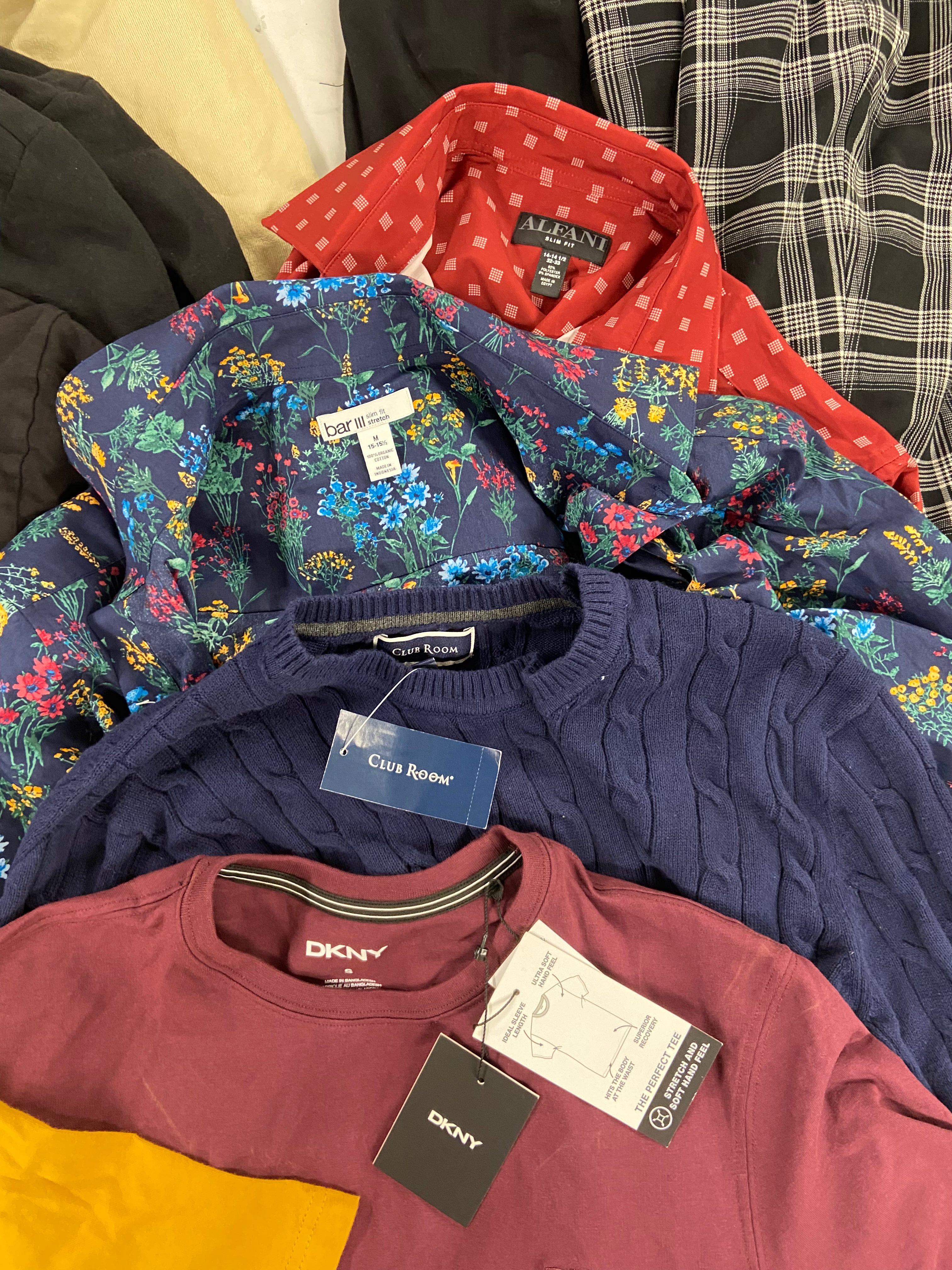 Men's Clothing Tops & Others Wholesale Lot, DKNY, REEF, PENDLETON, CLUB ROOM, HEROES, GALAXY and more, 14 items, Shelf Pulls, MSRP $686