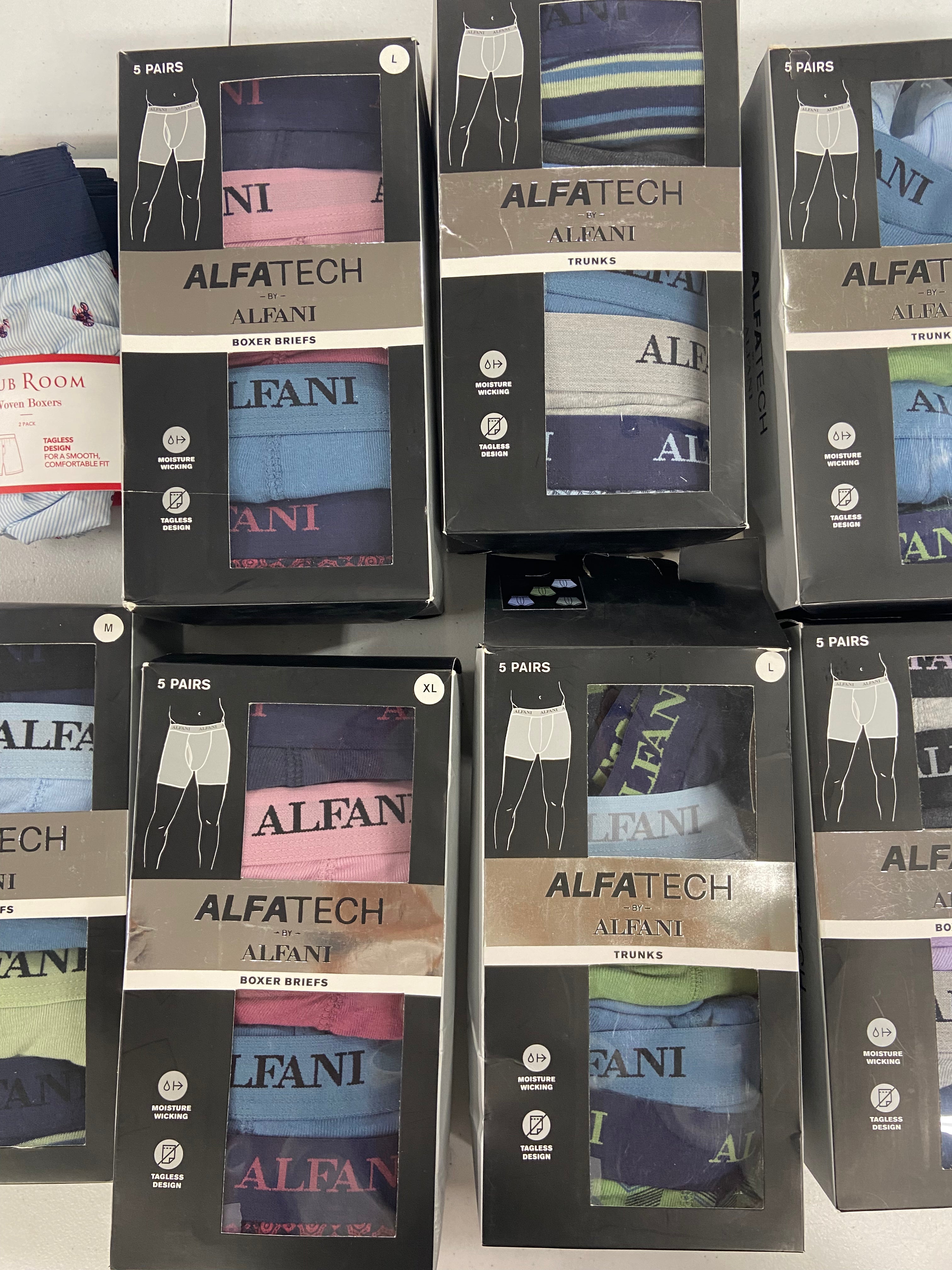 Men's Underwear Wholesale Lot, CLUB ROOM, ALFANI 8 items, Shelf Pulls, MSRP $370