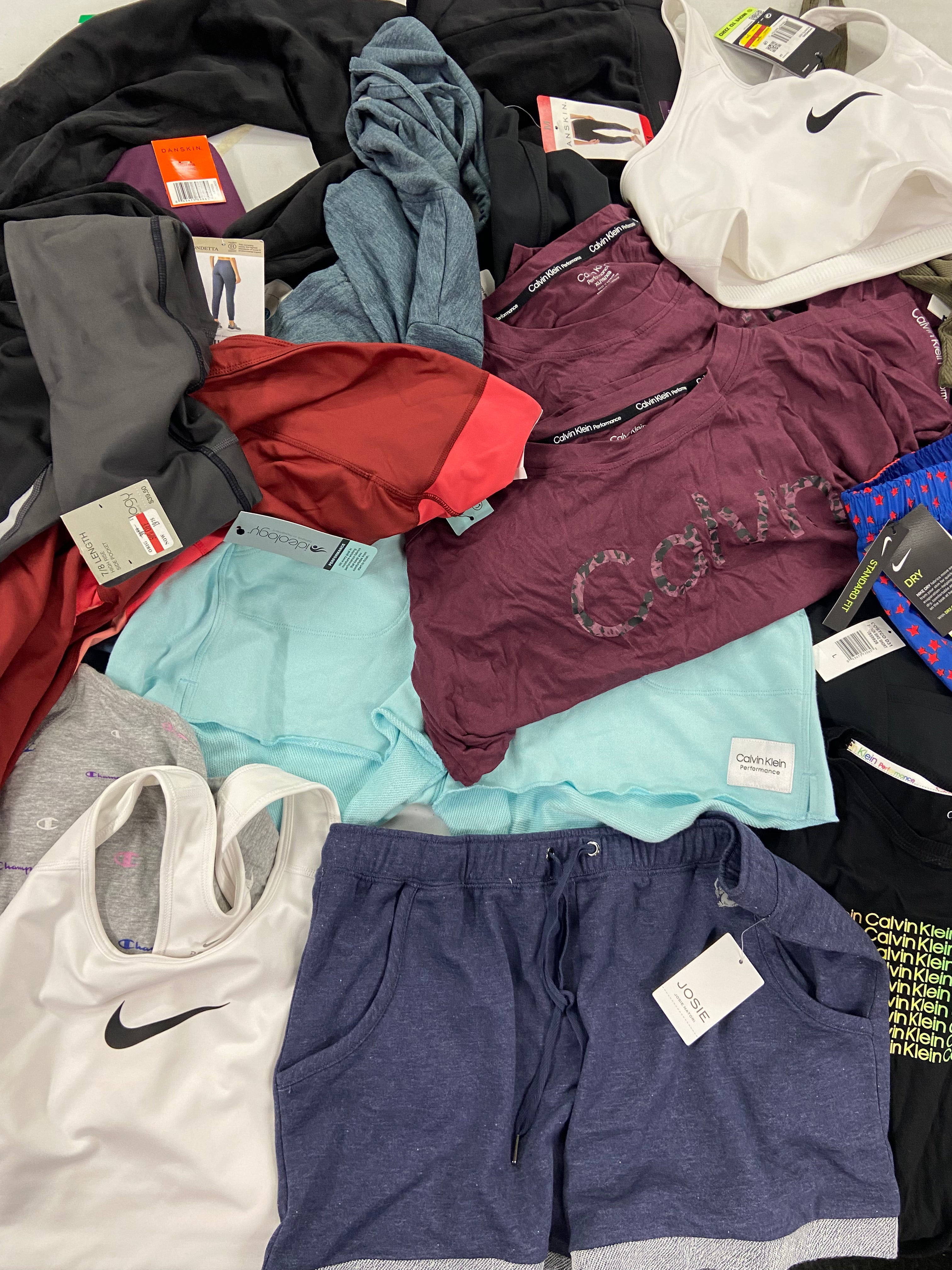 Women's Clothing Activewear Wholesale Lot, NATORI, NIKE, CK PERFORMANCE, CHAMPION, DANSKIN, MONDETTA and more,  20 items, Shelf Pulls, MSRP $795