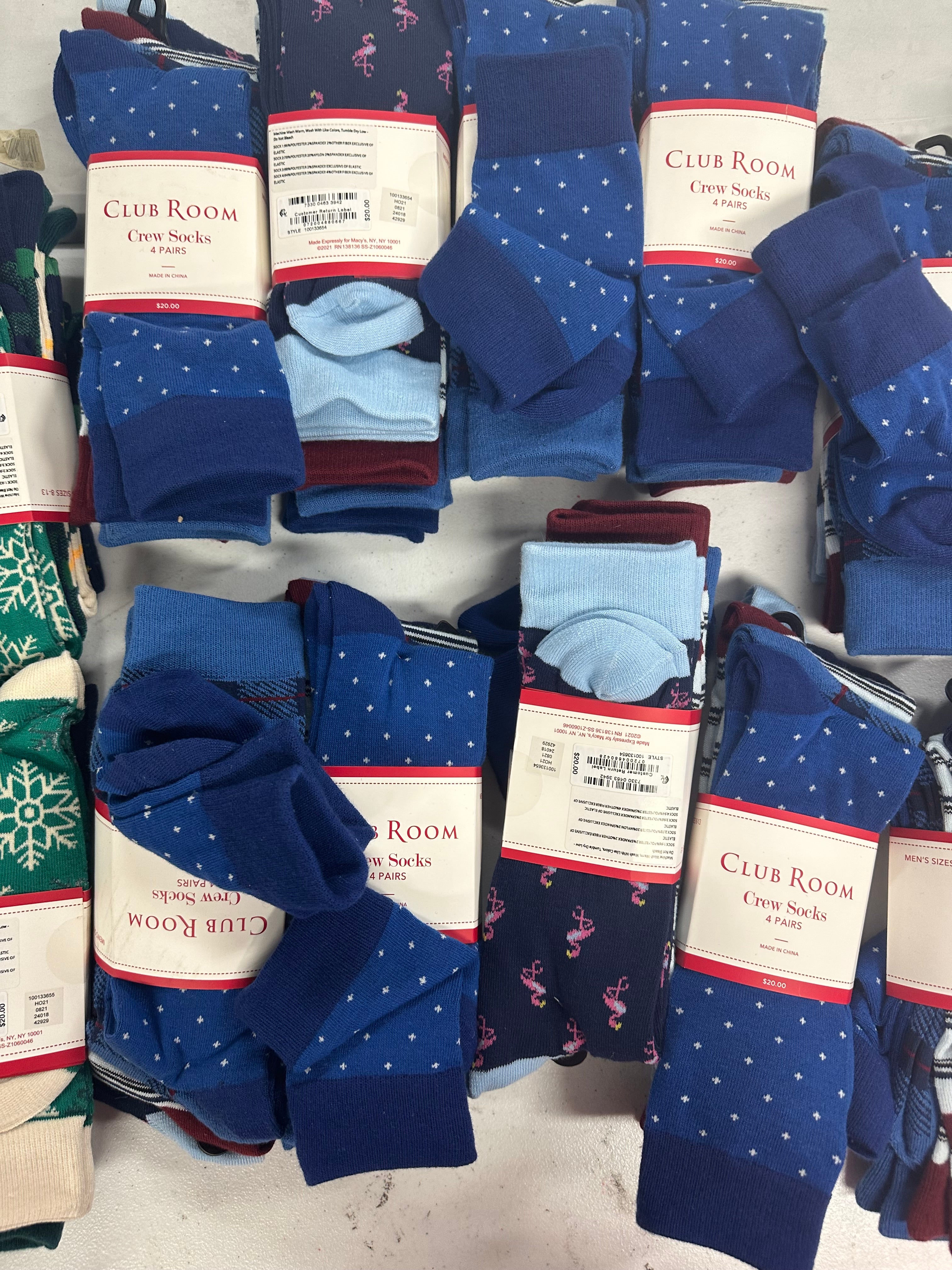 Men's Socks Wholesale Lot, CLUB ROOM 19 items, Shelf Pulls, MSRP $380
