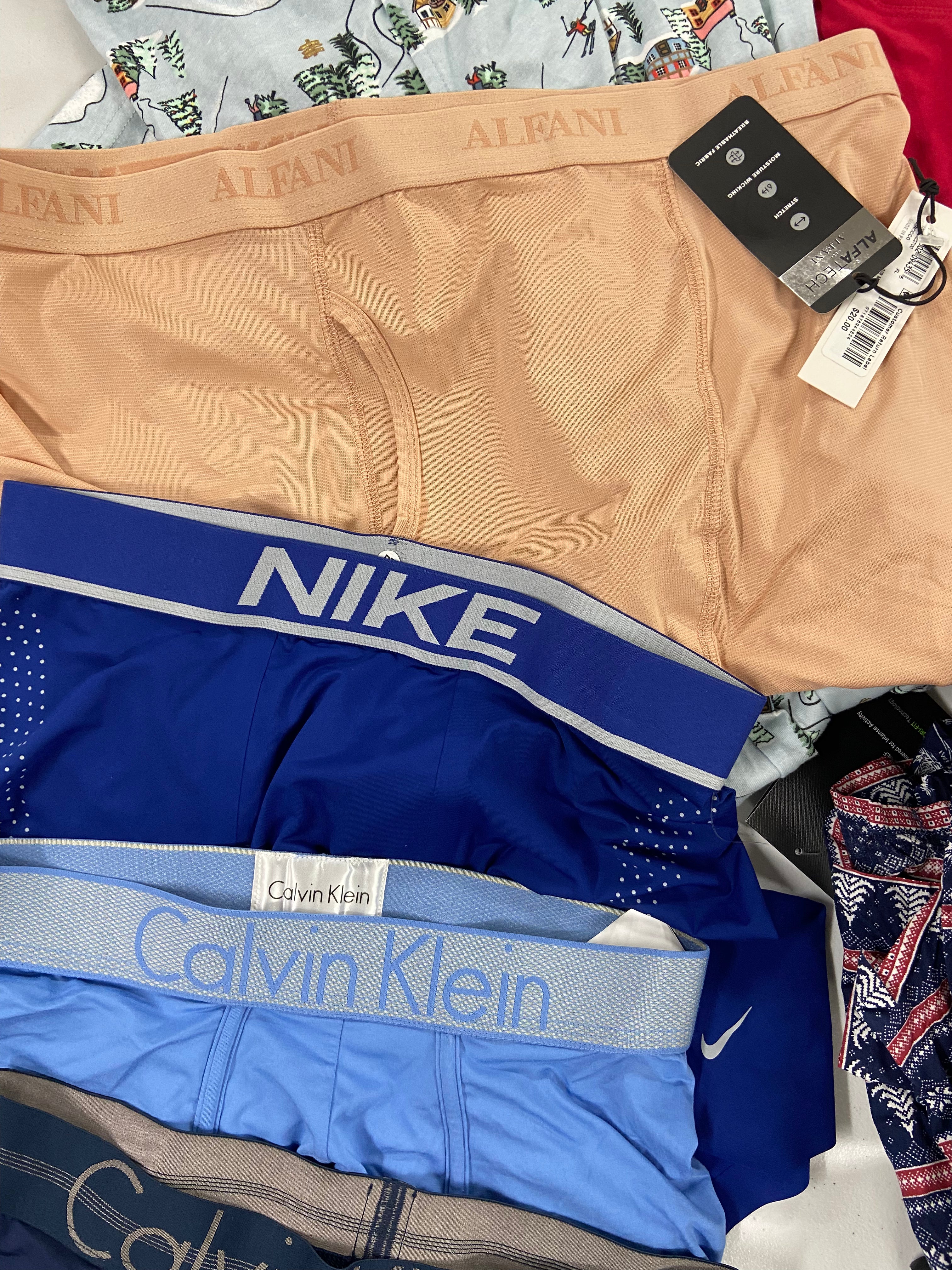 Men's Underwear and Others, Wholesale Lot, NIKE, CALVIN KLEIN, CLUB ROOM, IZOD, ALFANI & More, 18 items, Shelf Pulls, MSRP $602/