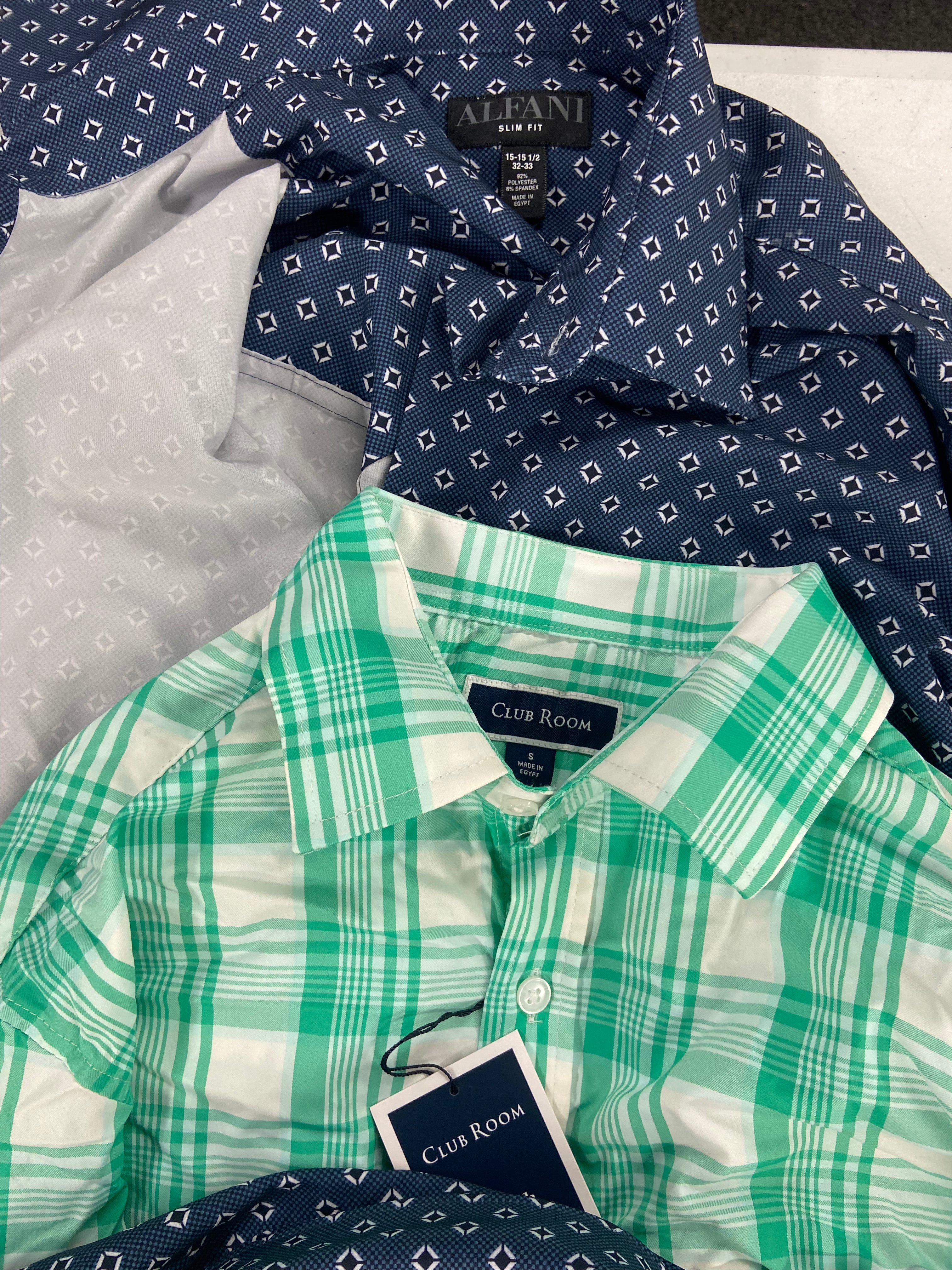 Men's Clothing Dress Shirt Wholesale Lot, CALVIN KLEIN, ALFANI, BAR III, CLUB ROOM 10 items, Shelf Pulls, MSRP $635