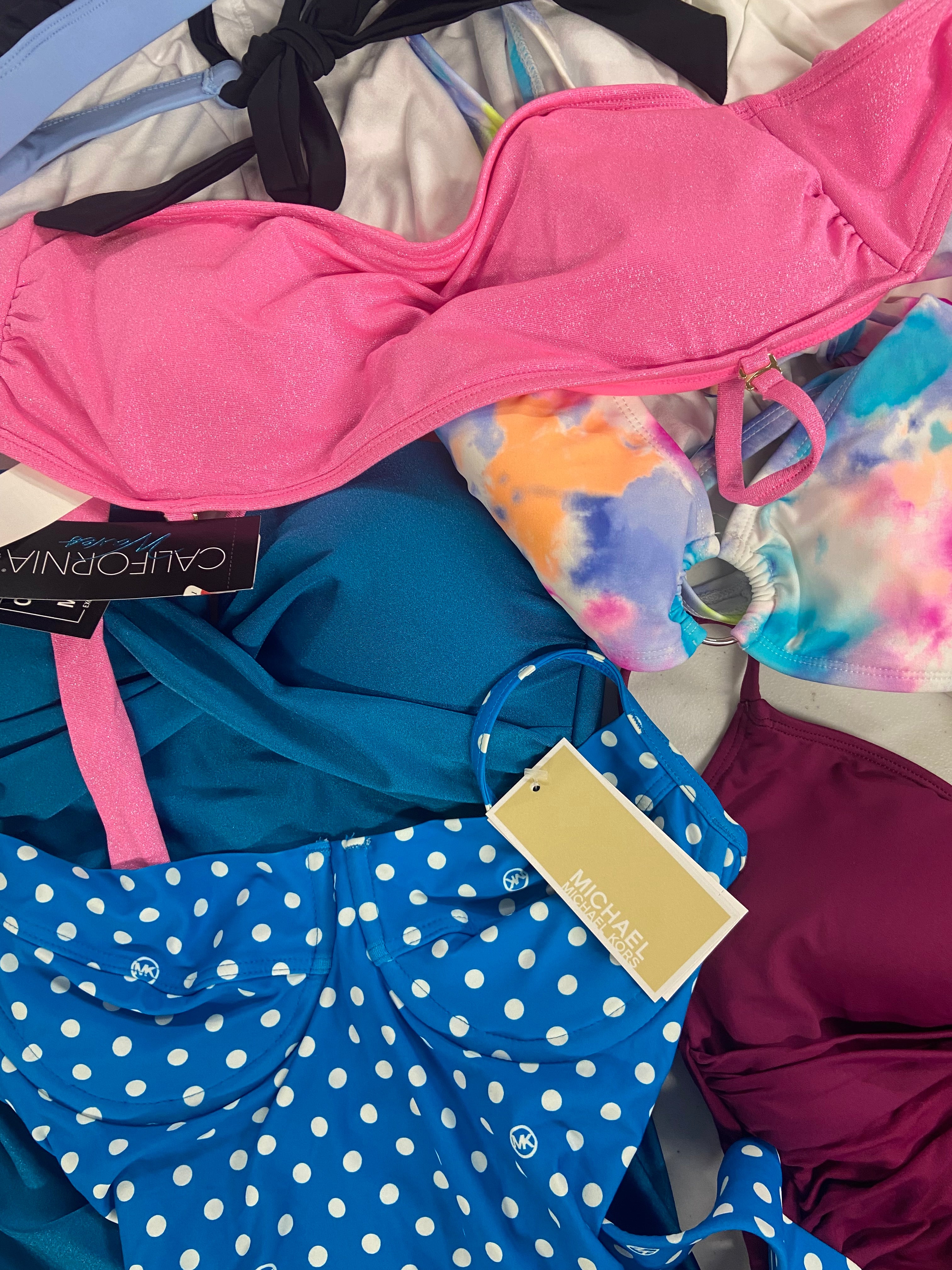 Women's Swimwear Wholesale Lot, MICHAEL KORS, NIKE, ONIA, CALVIN KLEIN, LAUREN RALPH LAUREN, LA BLANCA, CALIFORNIA WAVES and more, 18 items, Shelf Pulls, MSRP $833