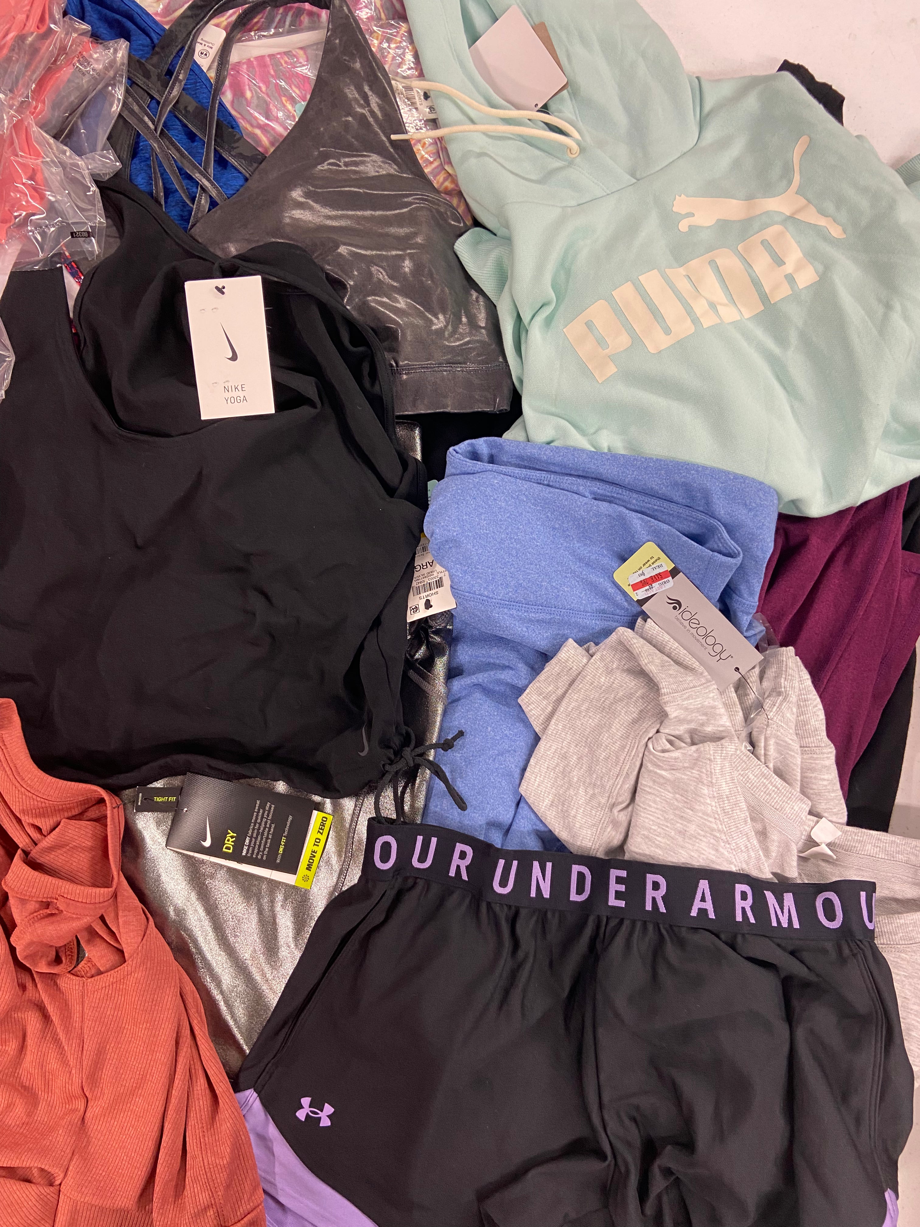 Women's Clothing Activewear Wholesale Lot, UNDER ARMOUR, NIKE, PUMA, ADIDAS and more,  22 items, Shelf Pulls, MSRP $639