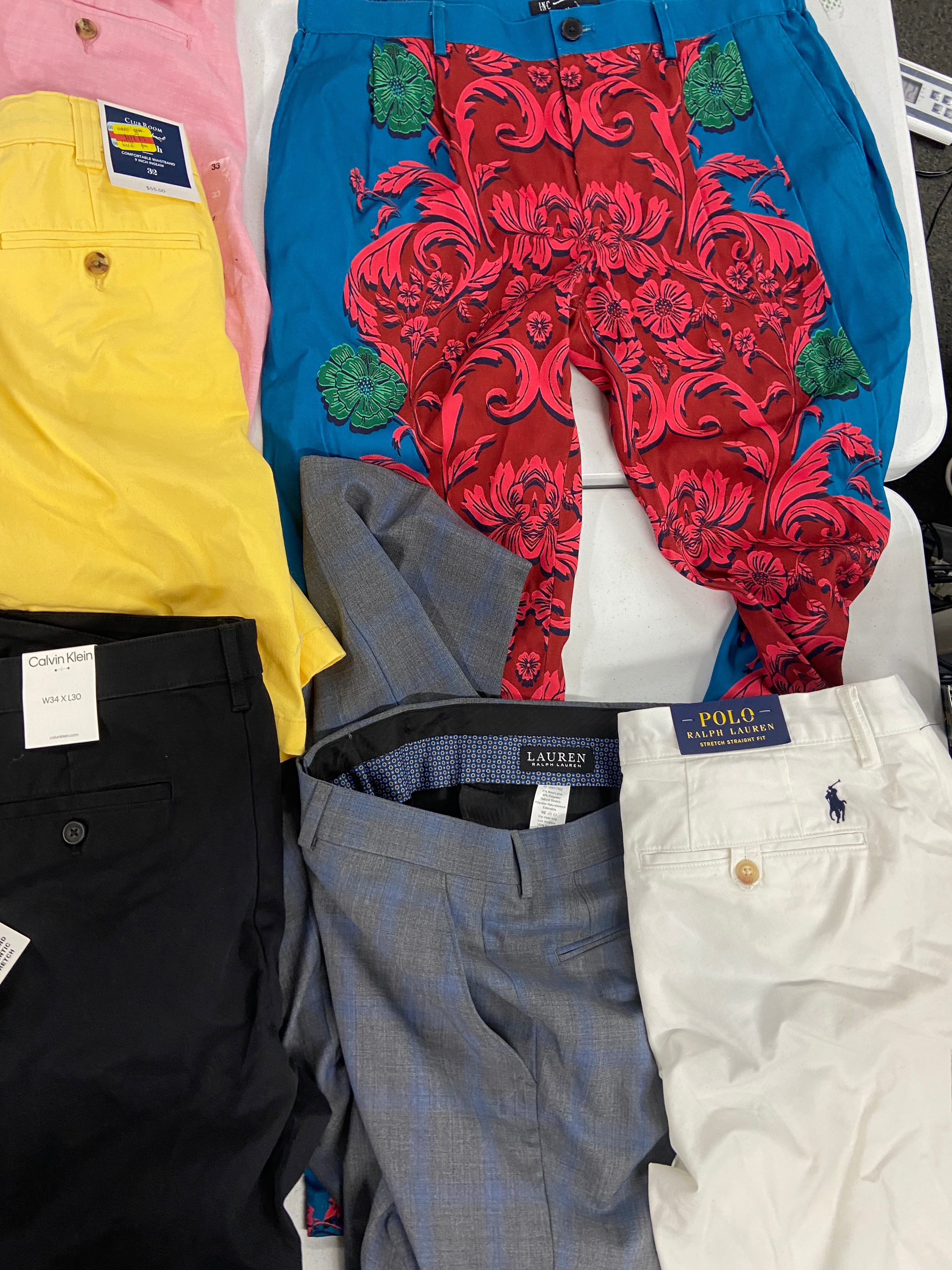 Men's Clothing Pants & Shorts Wholesale Lot, RAG & BONE, LAUREN RALPH LAUREN, PGA TOUR, CALVIN KLEIN, INC and more, 10 items, Shelf Pulls, MSRP $917