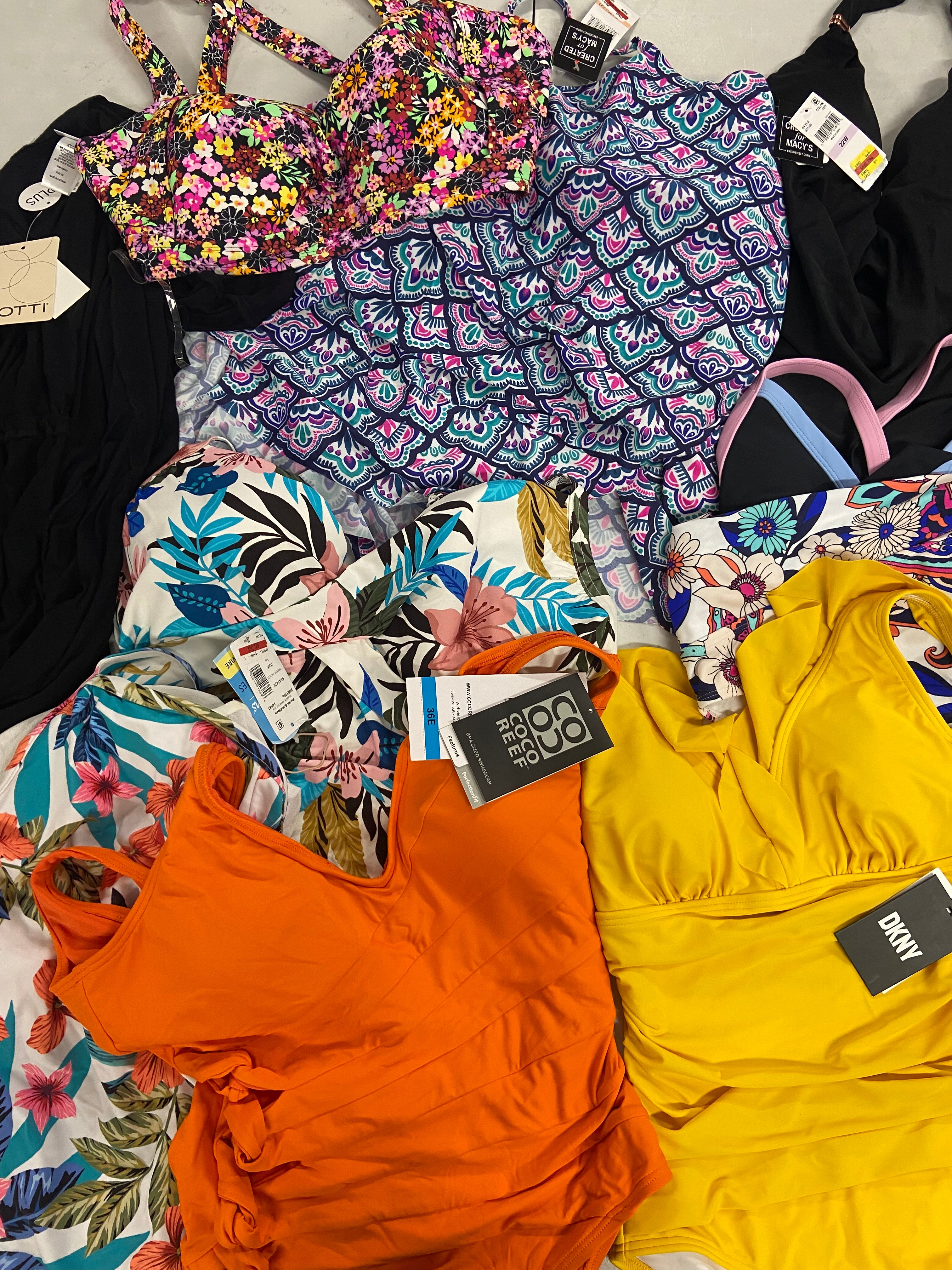 Women's Swimwear Wholesale Lot, DKNY, SWIM SOLUTIONS, CARMEN MARC VALVO, COCO REEF, DOTTI and more, 10 items, Shelf Pulls, MSRP $559