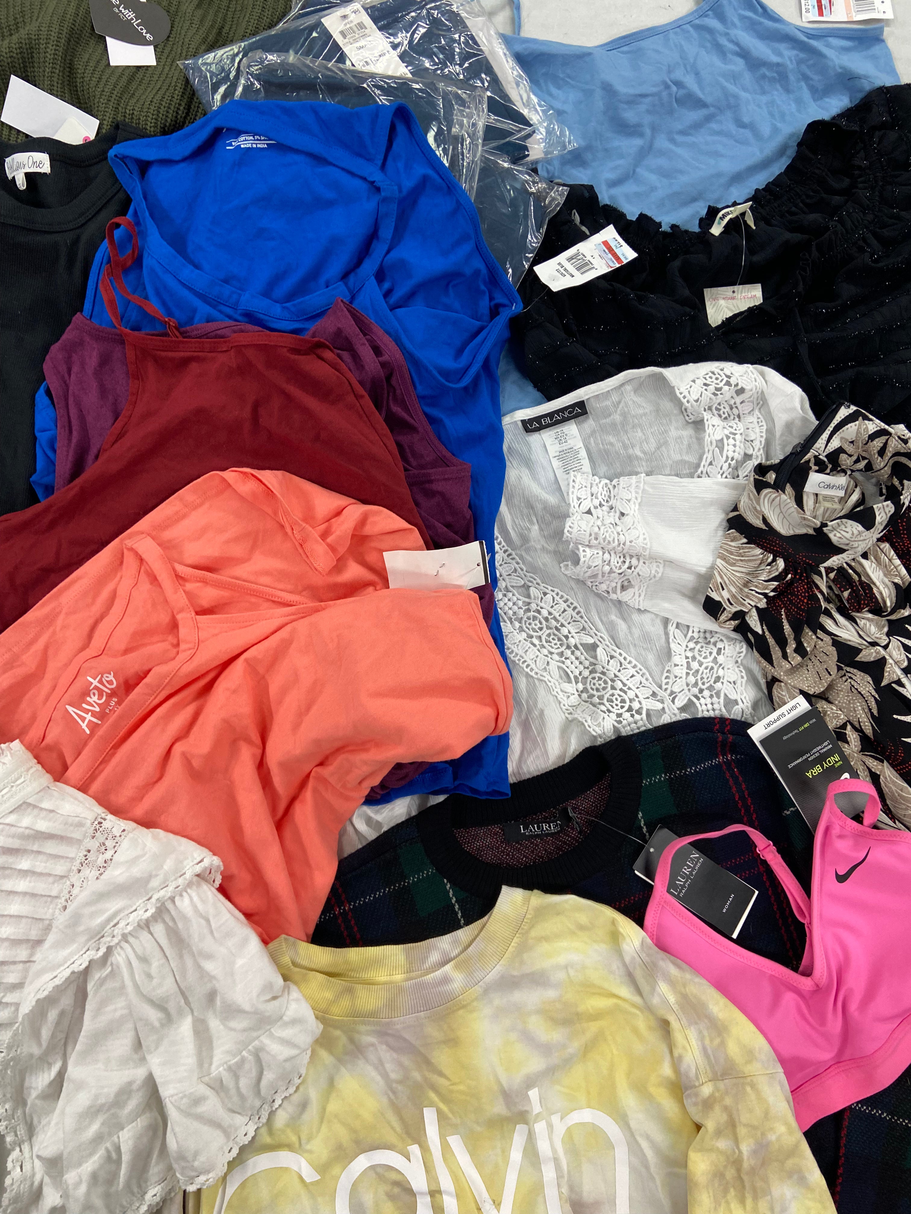 Women's Clothing Plus Size & Others Assorted Wholesale Lot, POLO RALPH LAUREN, NIKE, LA BLANCA, CALVIN KLEIN, FREE PEOPLE and more, 22 items, Shelf Pulls, MSRP $1,070