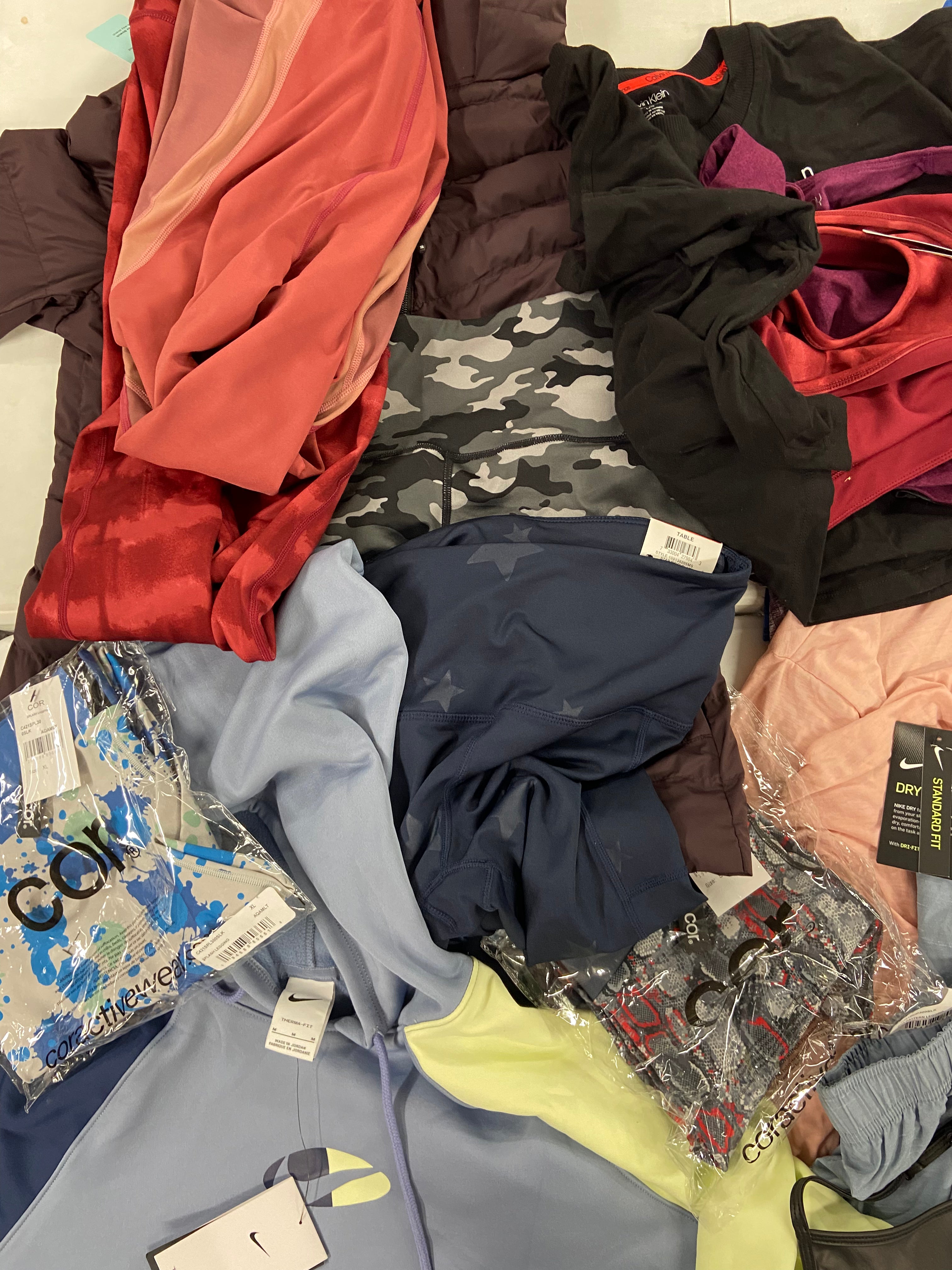 Women's Clothing Activewear Wholesale Lot, NIKE, COR, K-DEER,  32 DEGREES, CK PERFORMANCE, 22 items, Shelf Pulls, MSRP $1,006