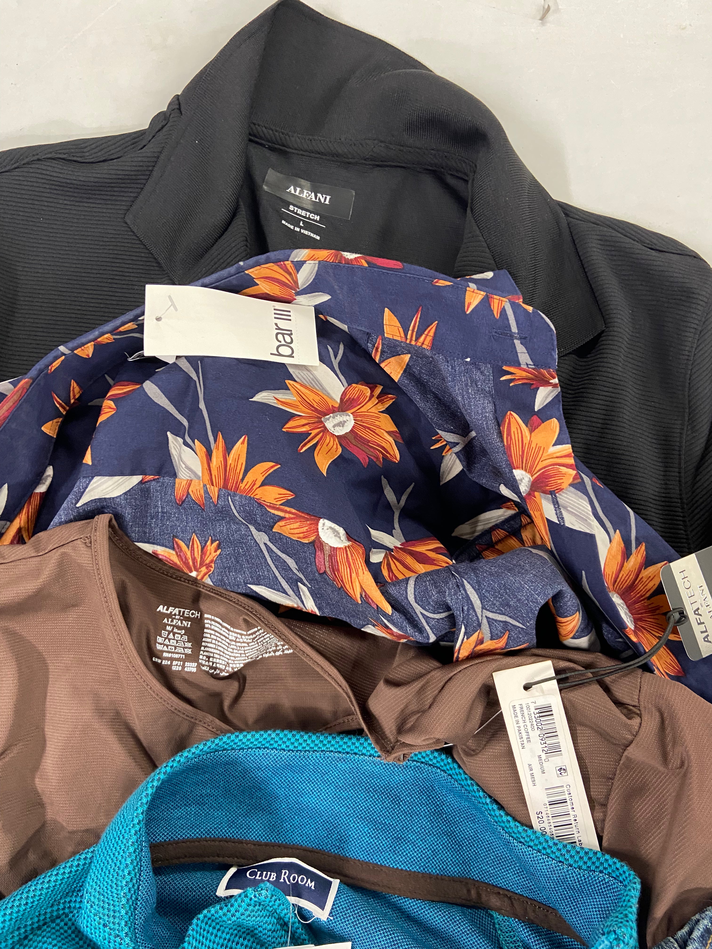 Men's Clothing Assorted Wholesale Lot, LUCKY BRAND, KARL LAGERFELD, CALVIN KLEIN, ORVIS, ELEVEN PARIS,  12 items, Shelf Pulls, MSRP $787